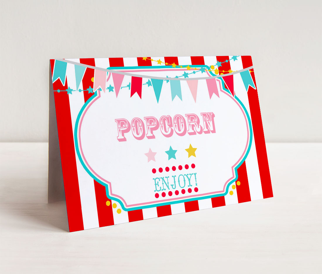 Red & Pink Circus Food Cards- Red Stripes design preview