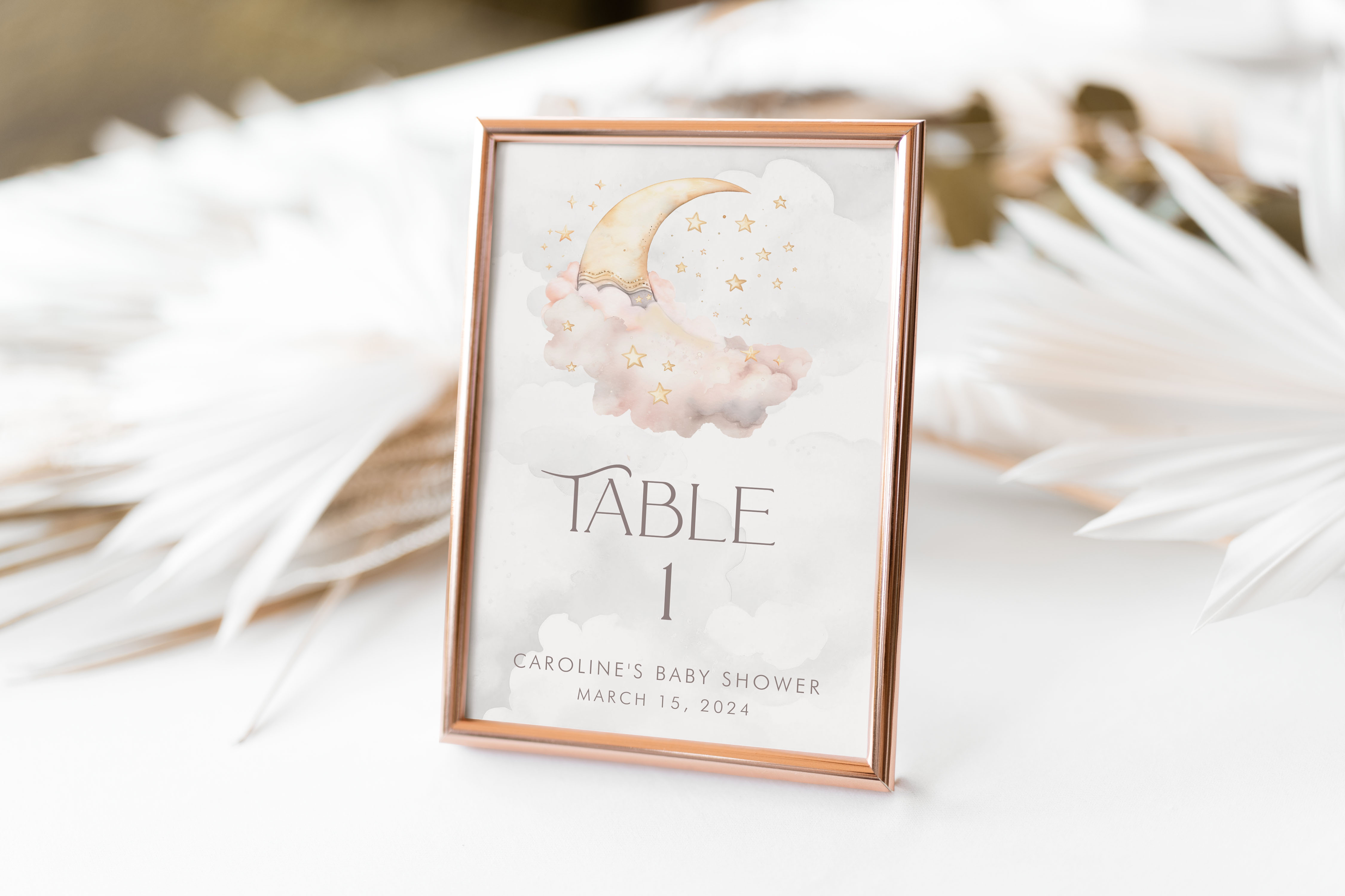 Over the Moon Table Number Cards- Pink design preview