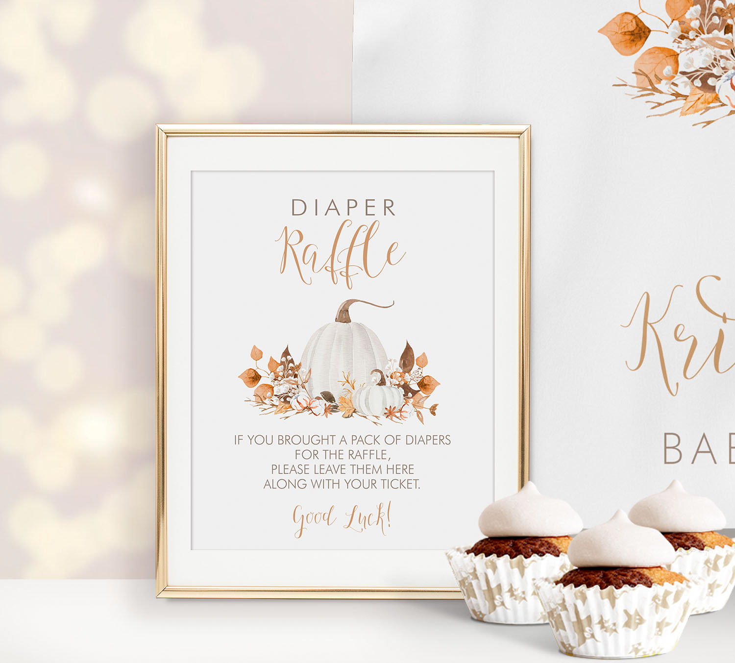 Ivory Pumpkins Diaper Raffle Signs design preview