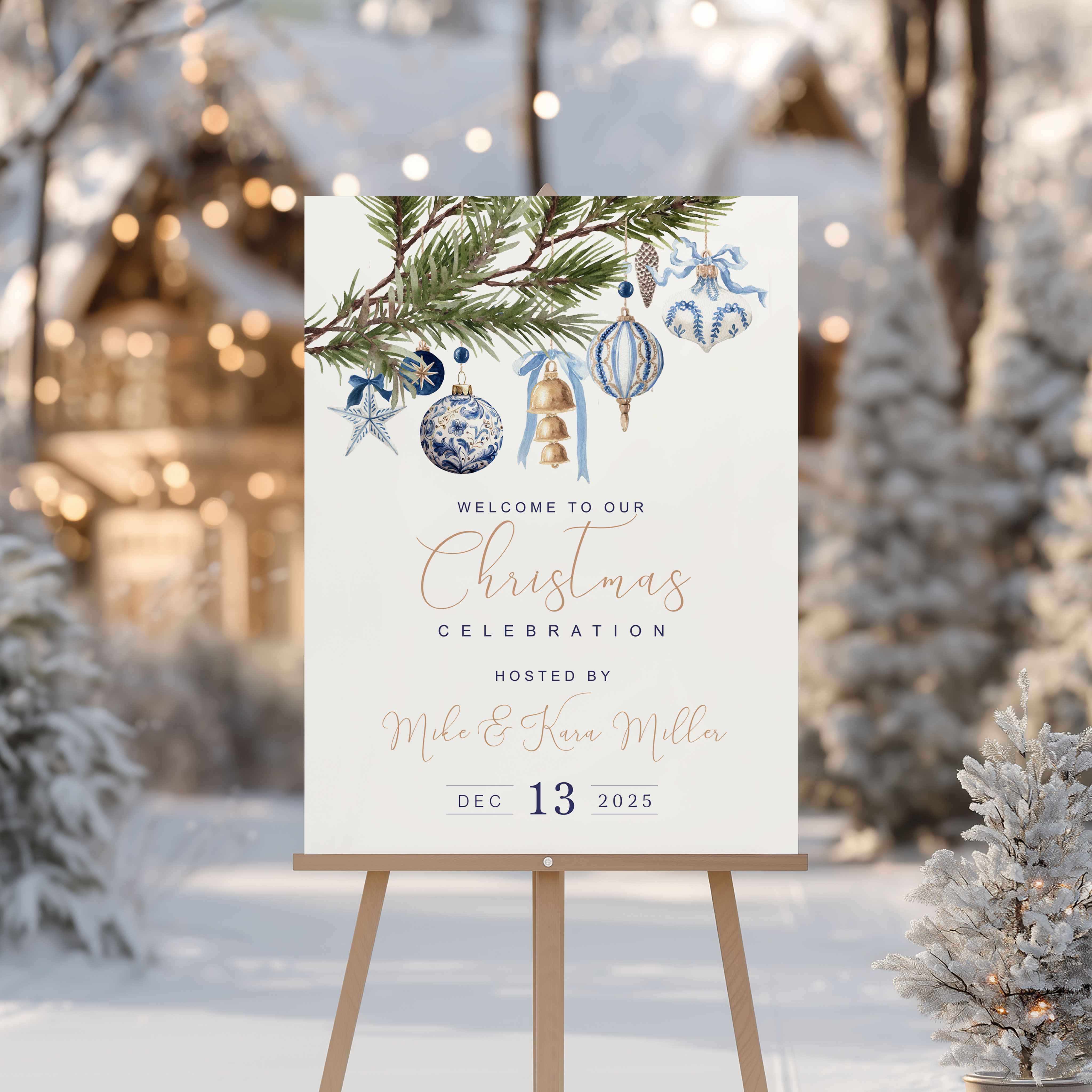 Blue & Gold Ornament Branch Welcome Signs design preview
