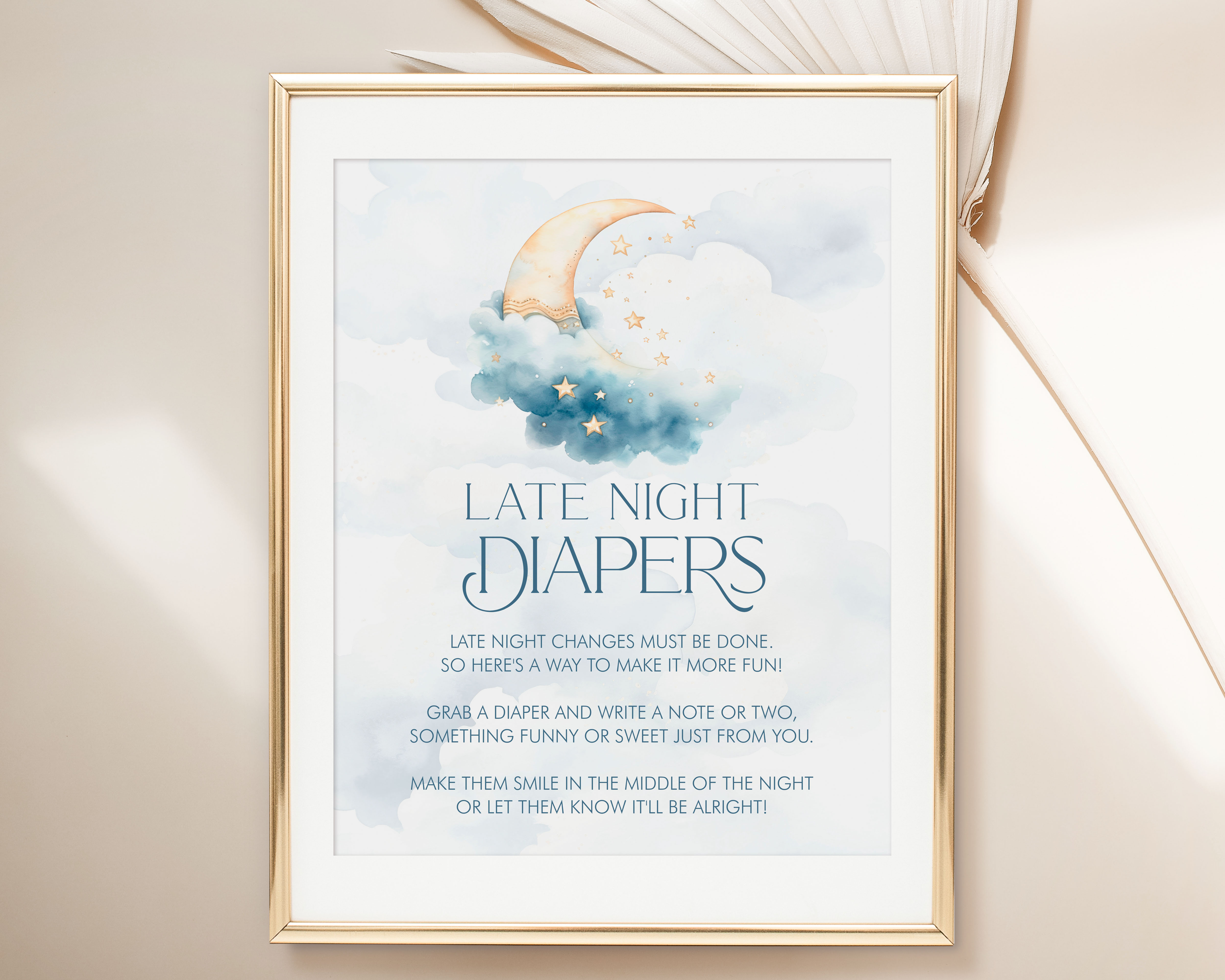Over the Moon Late Night Diapers Sign- Blue design preview