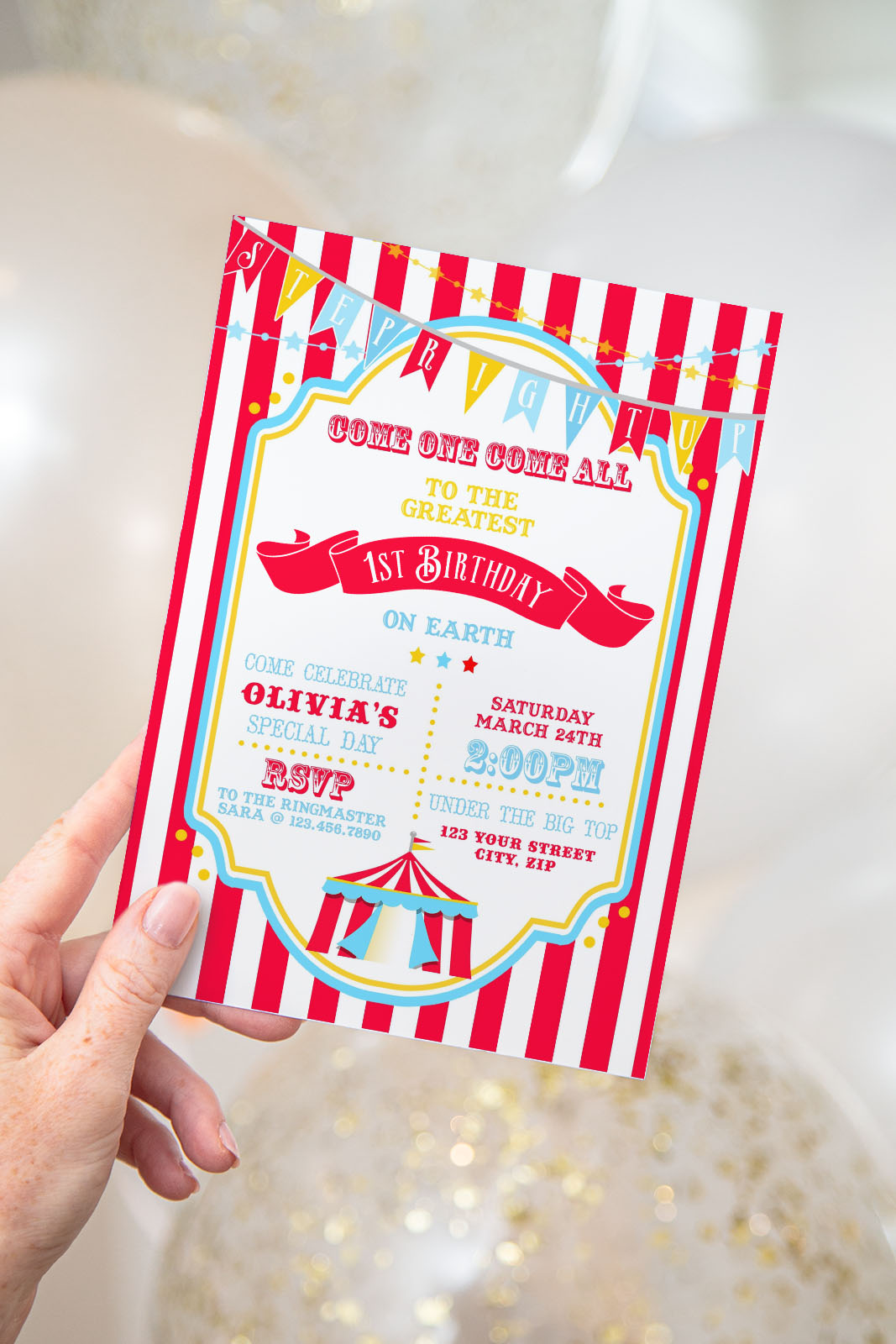 Bright Red Circus Invitation- Red Stripe design preview
