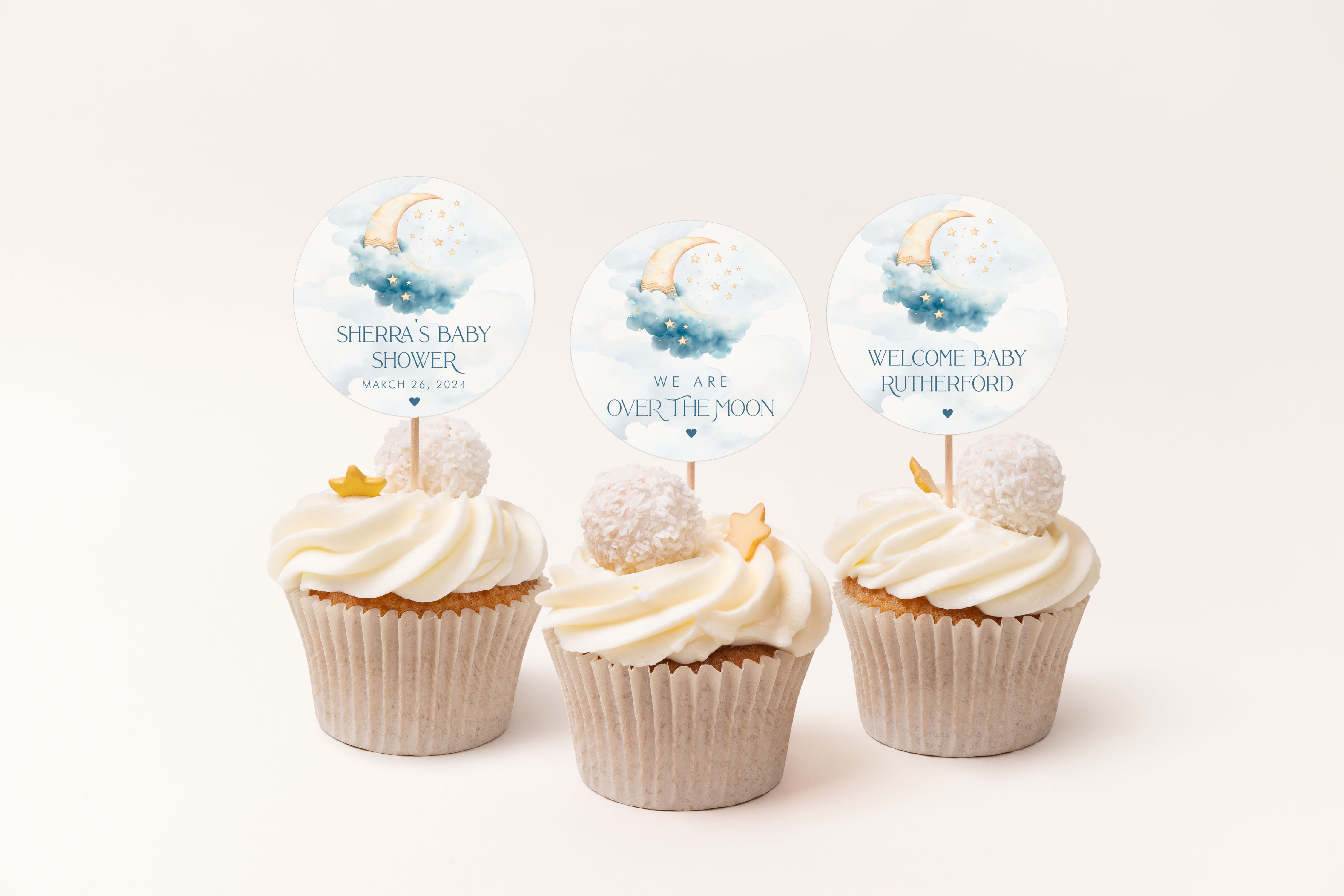 Over the Moon Cupcake Toppers- Blue design preview