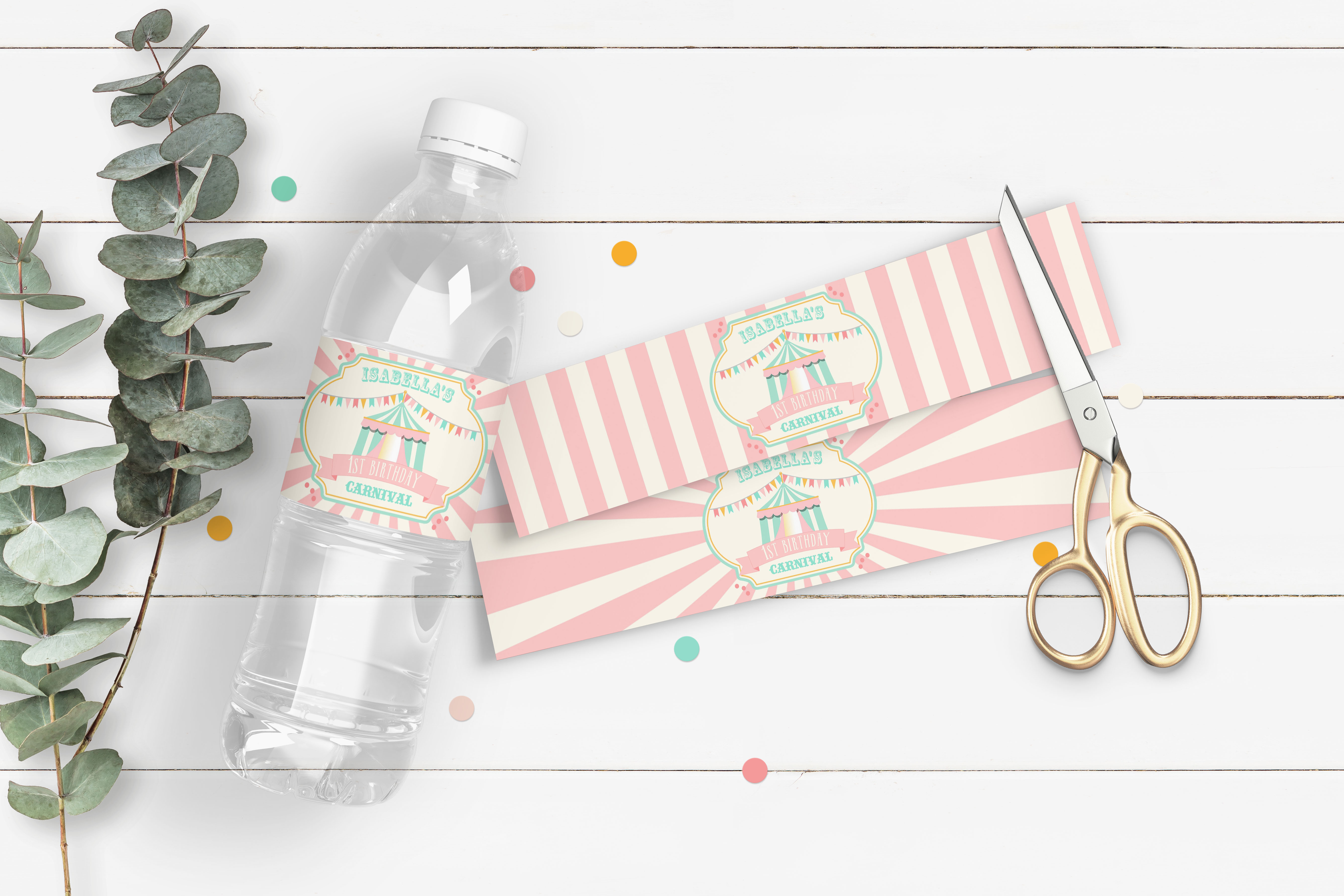 Pink & Mint Circus Drink Labels design preview