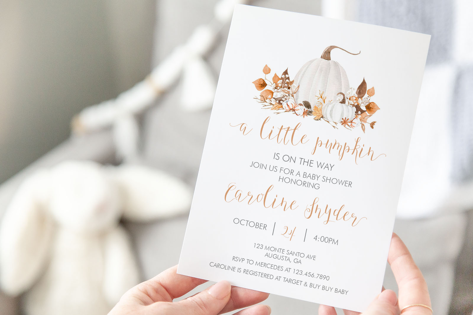 Ivory Pumpkins Invitation- Baby Shower design preview