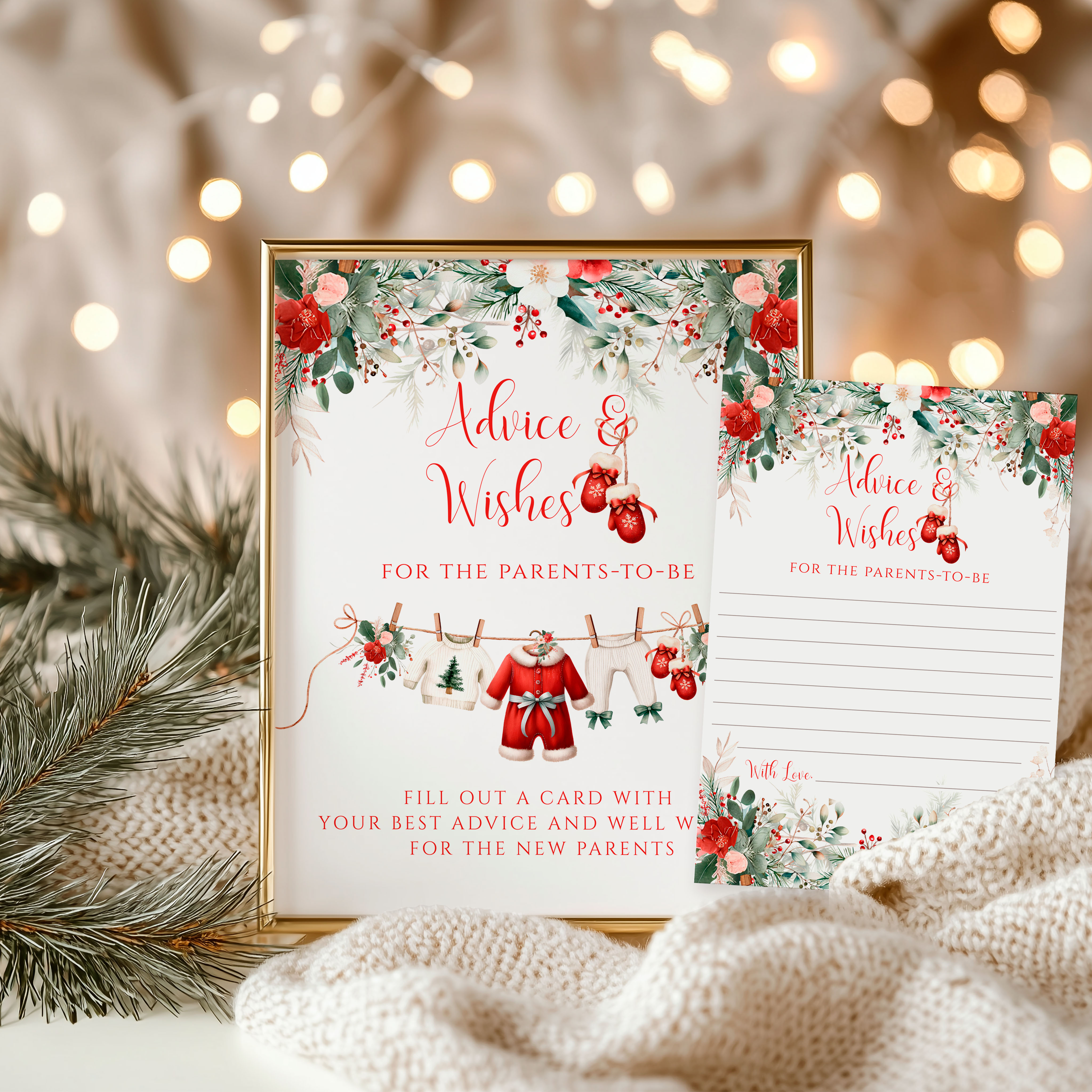 Merry Little Baby Shower Advice Signs & Card design preview