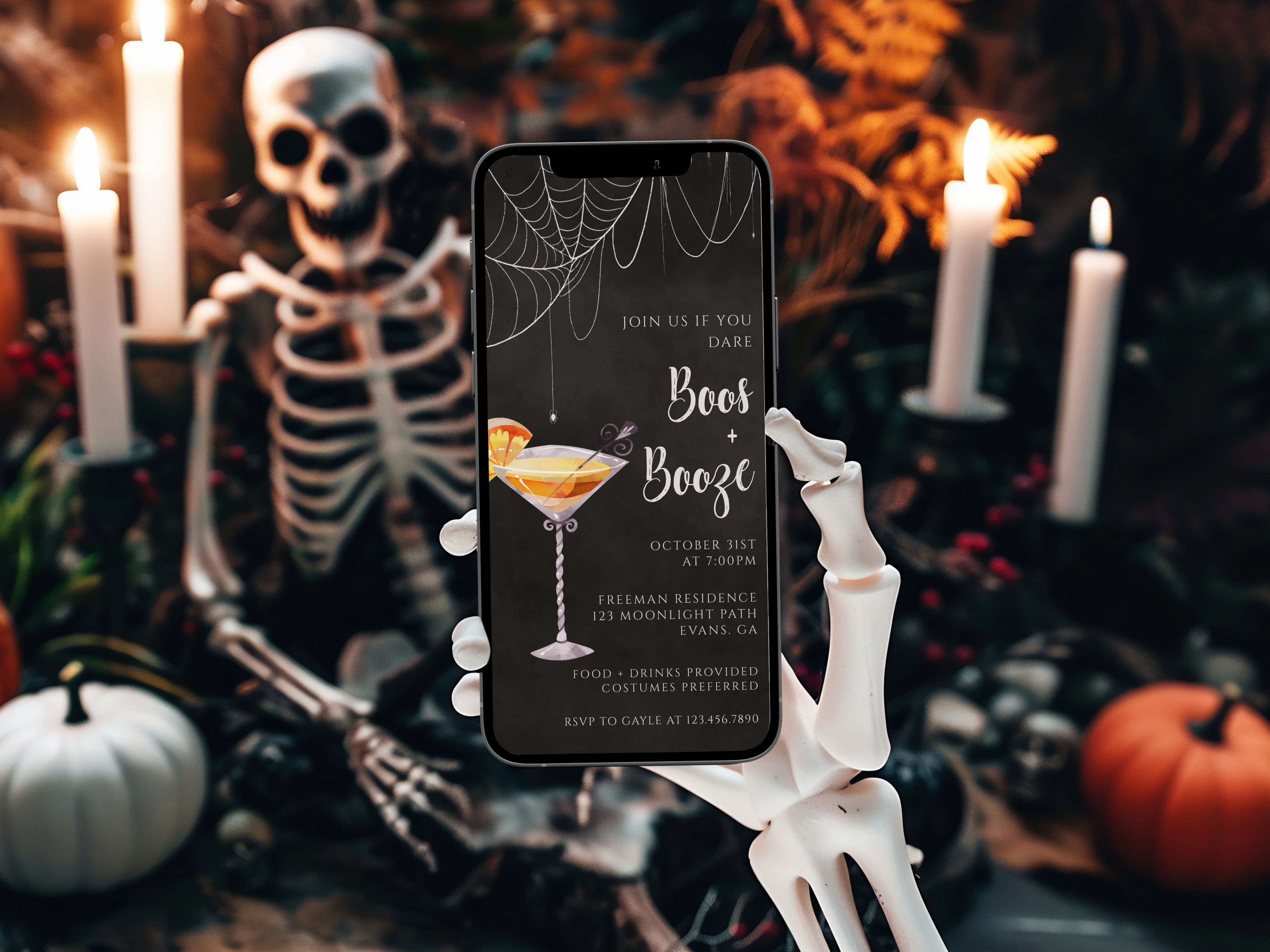 Boos & Booze Smart Phone Black Invitation- Orange Martini design preview