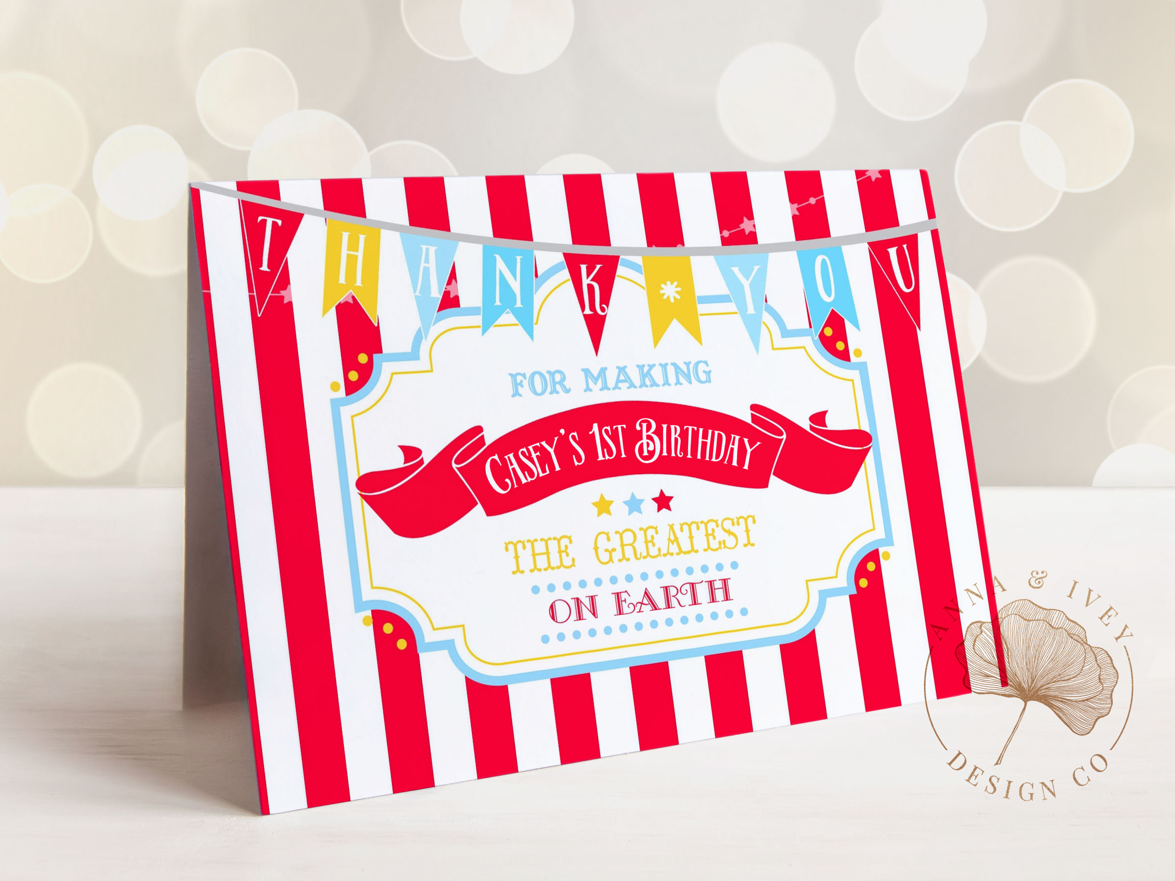 Bright Red Circus Thank You Cards- Red Stripes design preview