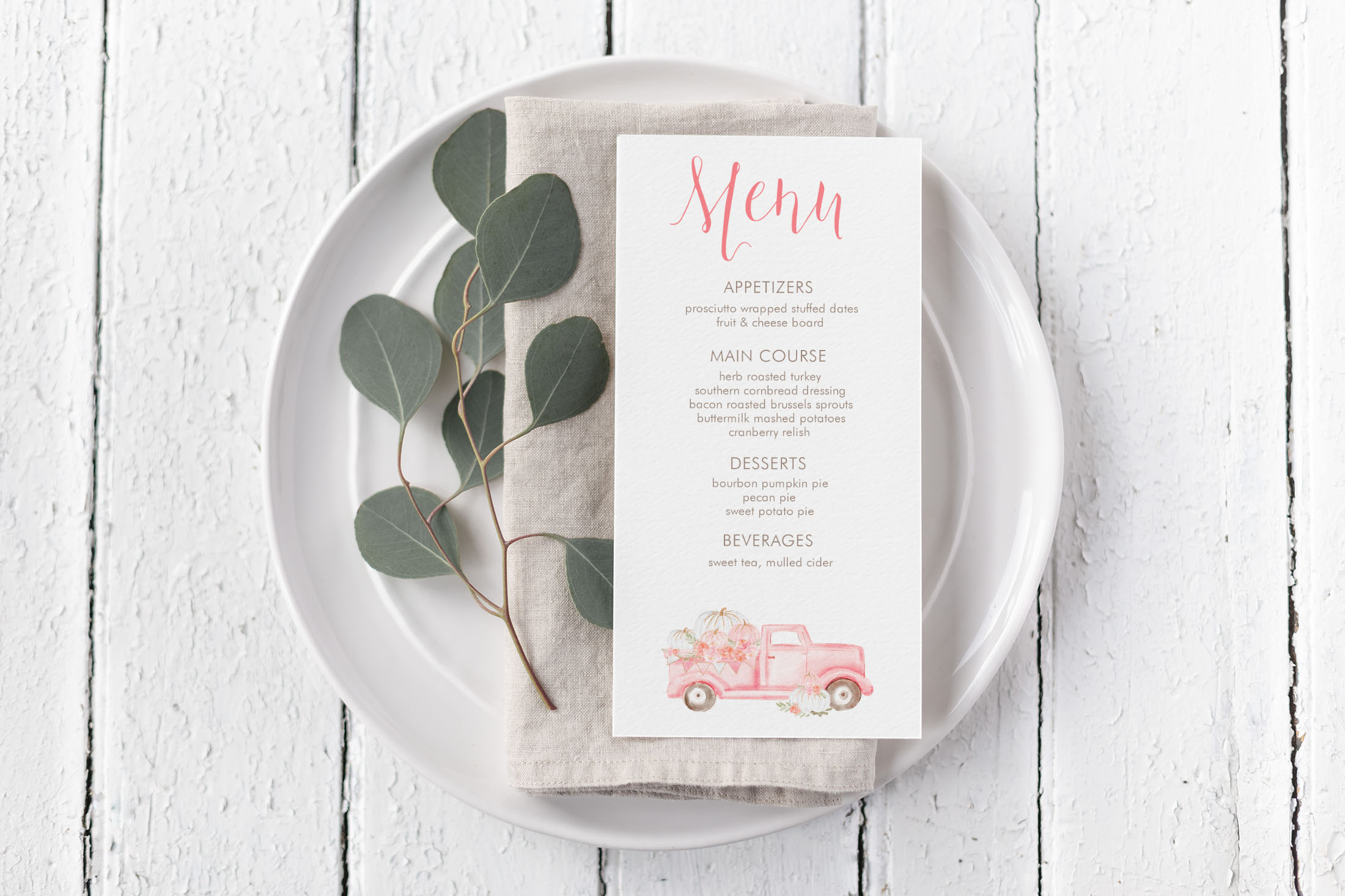 Pink Pumpkin Truck Menu Card design preview