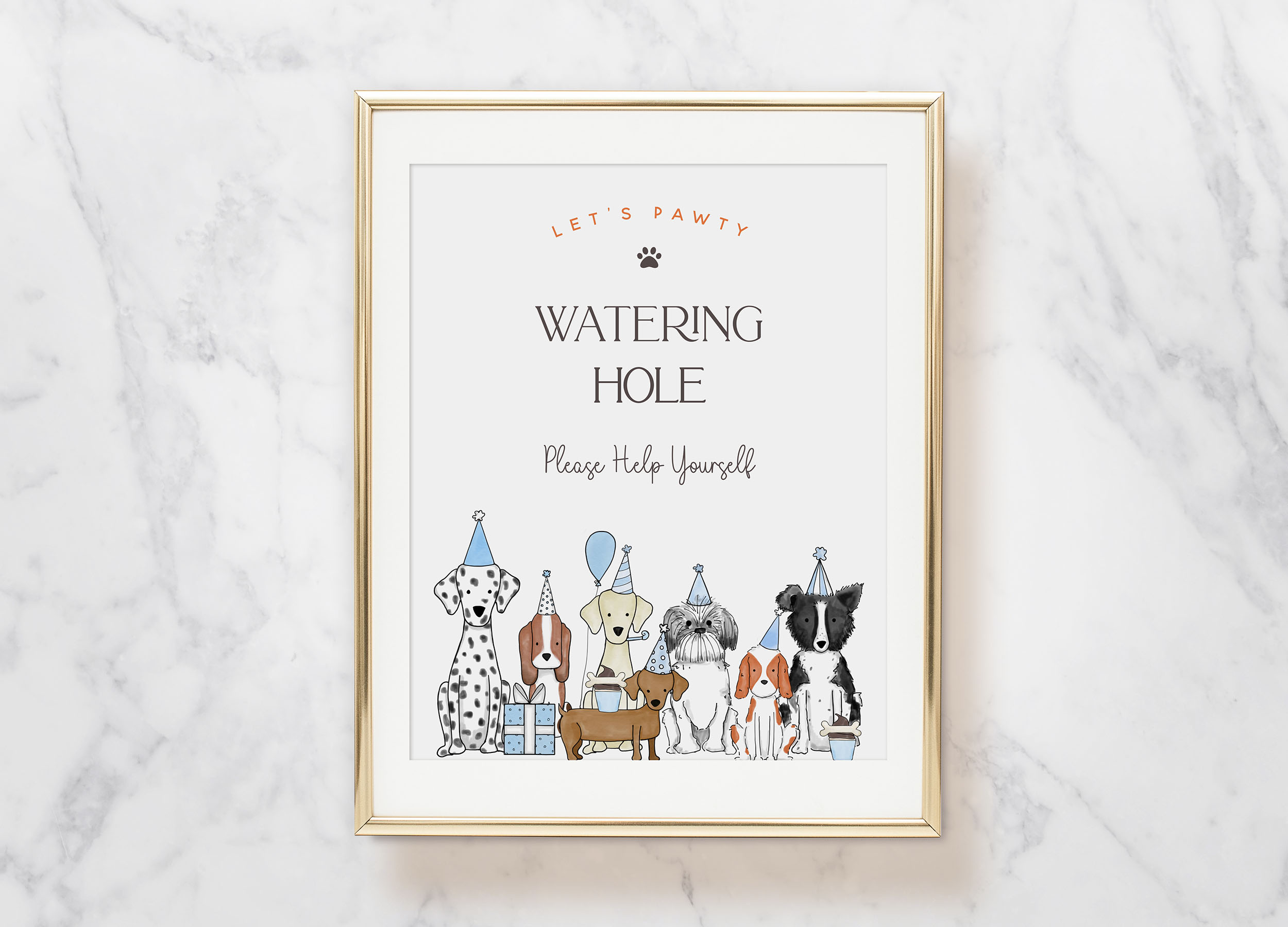 Let's Pawty- Watering Hole Signs- Blue design preview