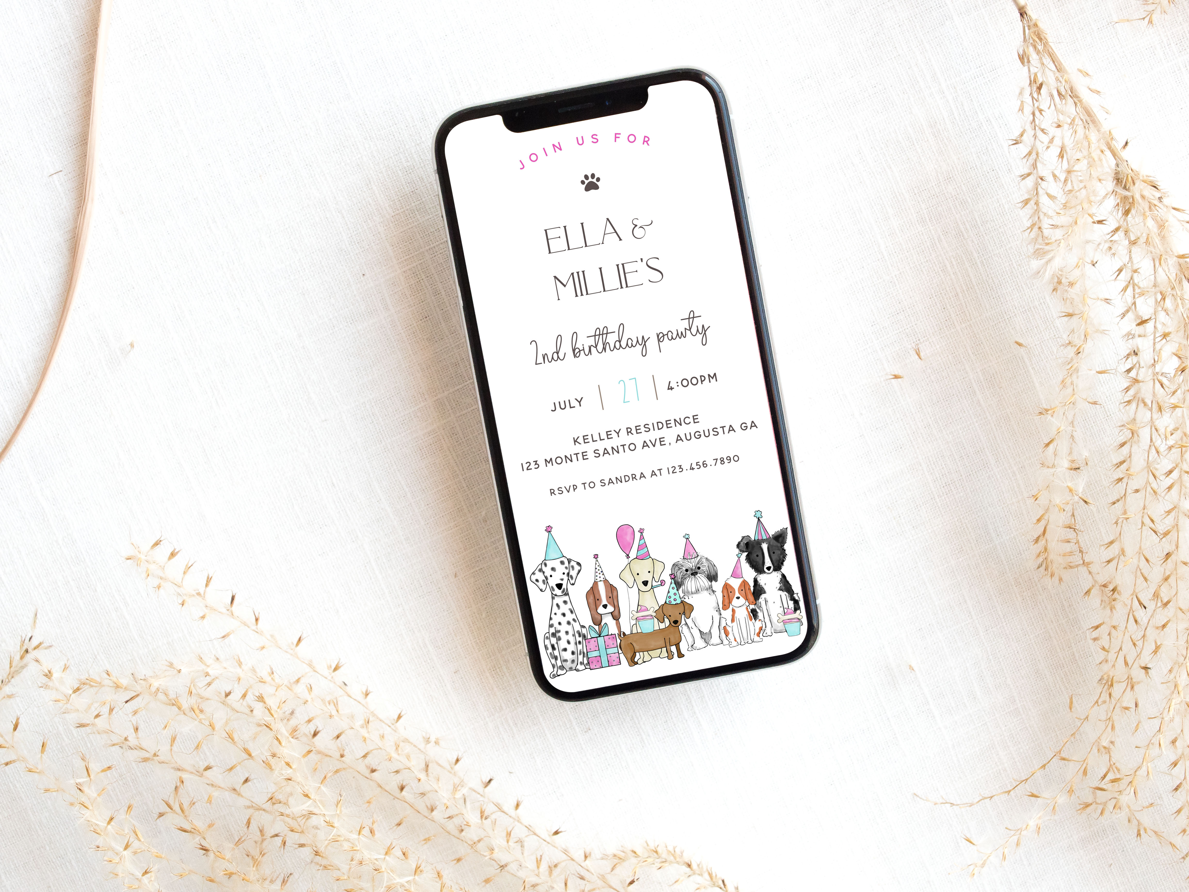 Let's Pawty Smart Phone Invitation- Pink design preview