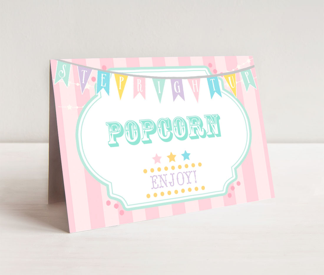 Pastel Circus Food Cards- Pink Stripes design preview