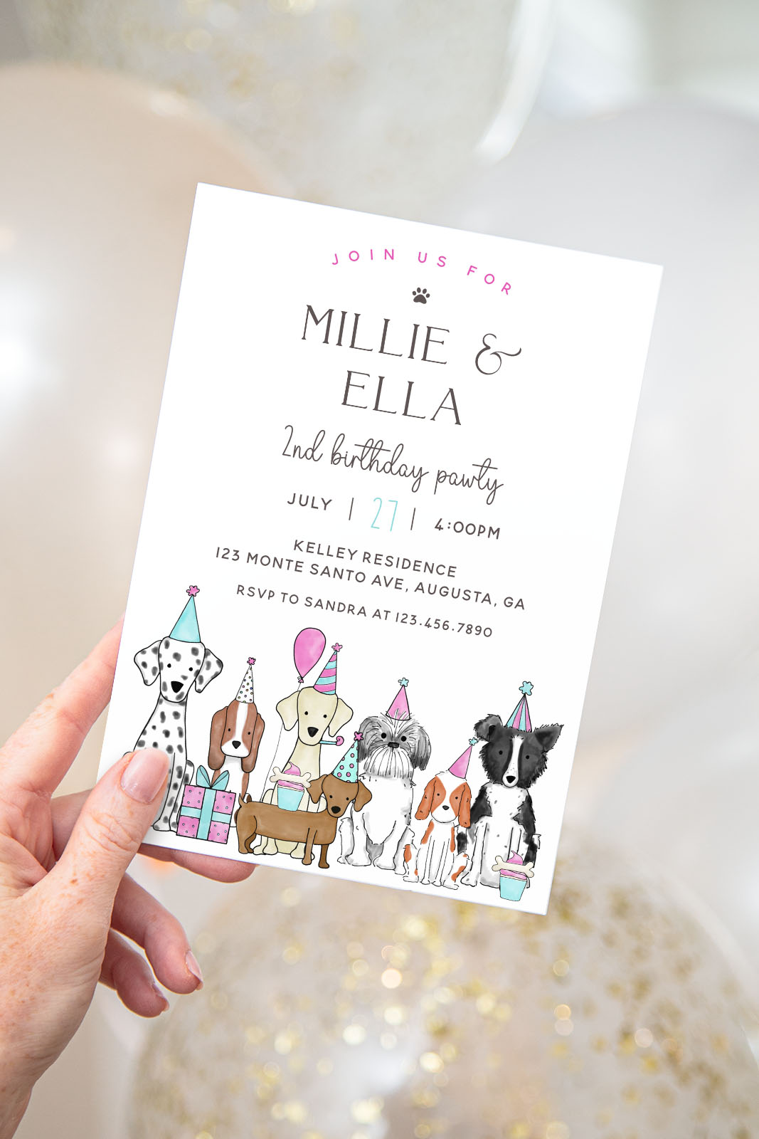 Let's Pawty Invitation- Pink design preview
