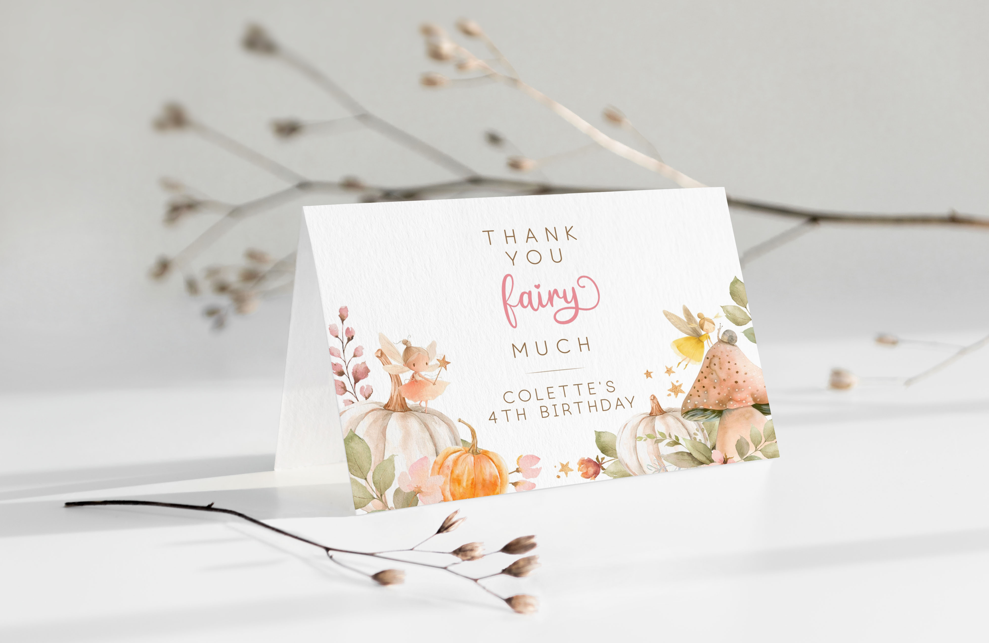 Autumn Fairies Thank You Card design preview