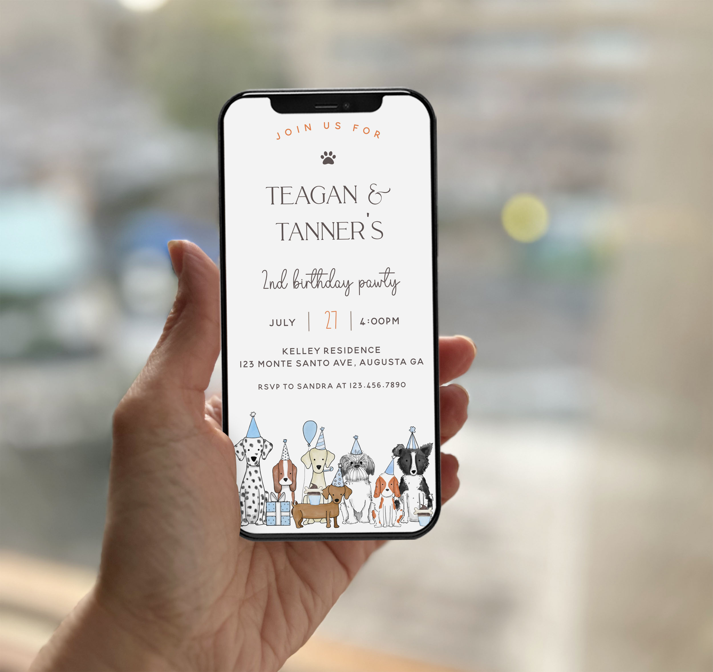 Let's Pawty Smart Phone Invitations- Blue design preview