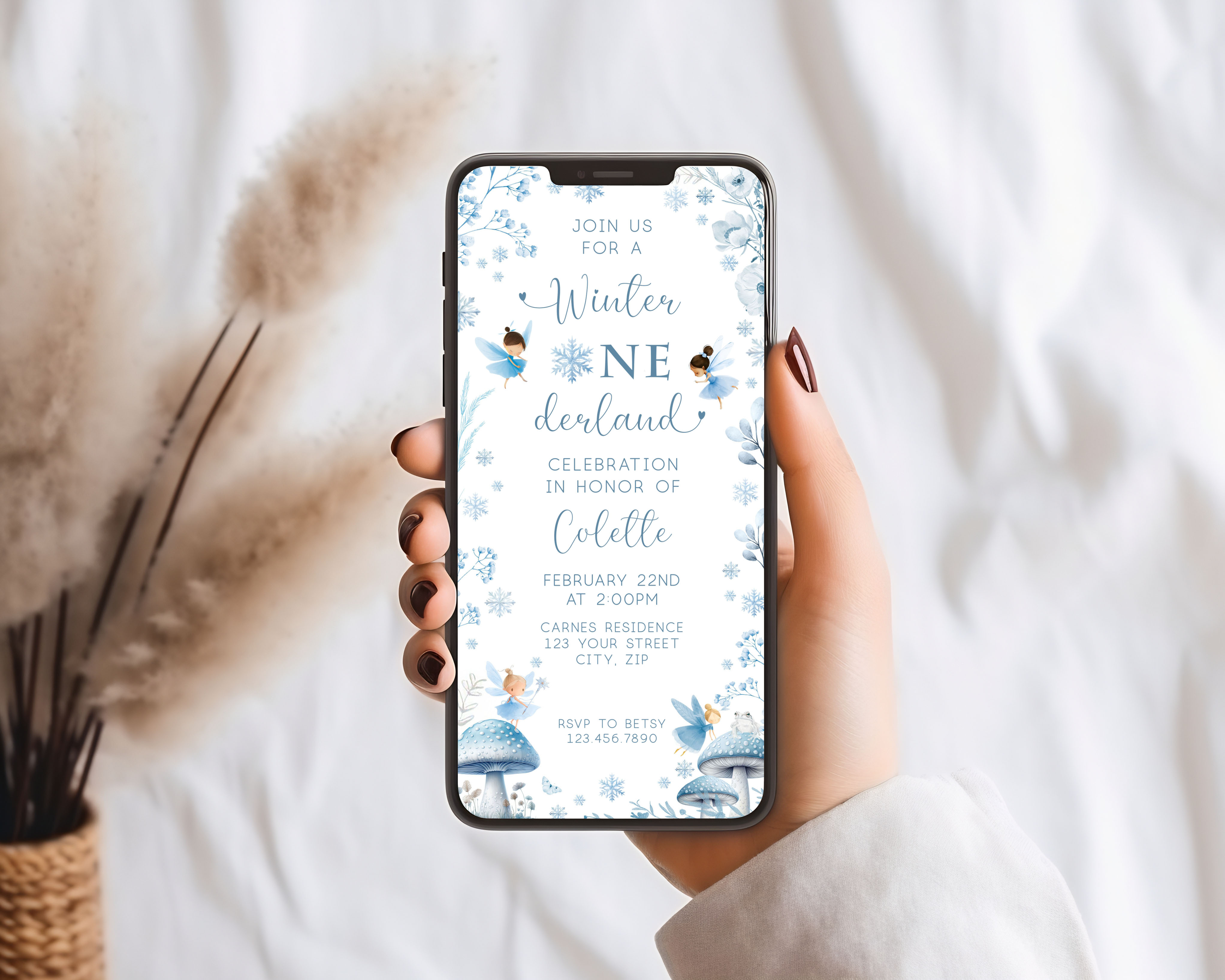 Winter Fairies Smart Phone Invitation- Onederland design preview