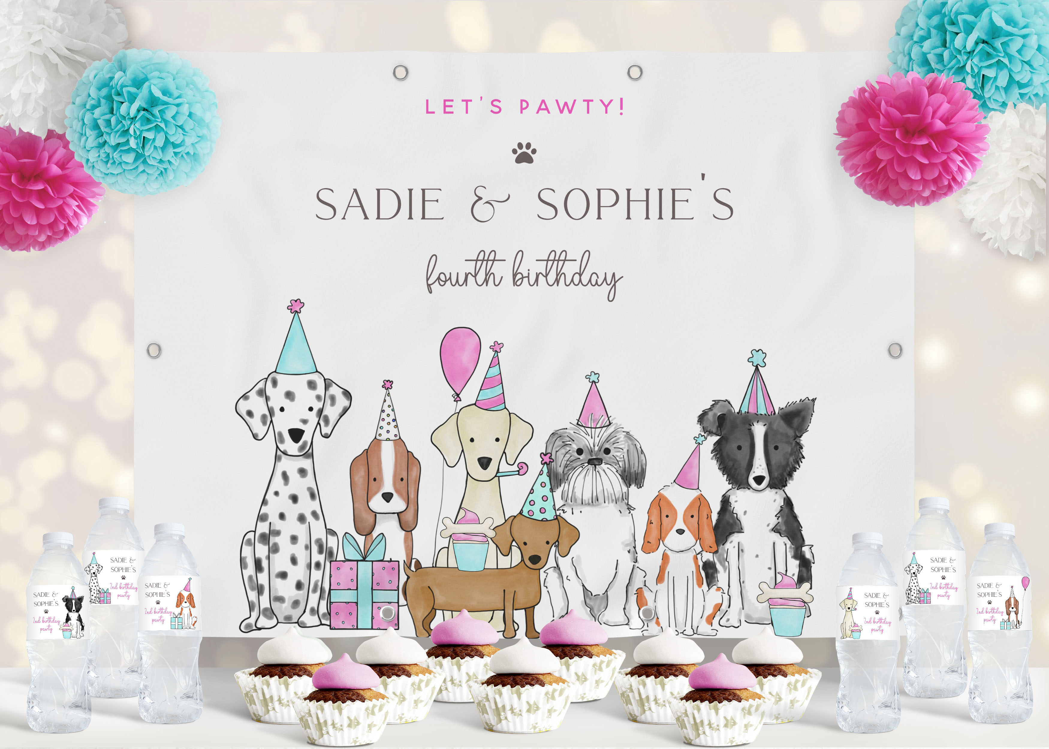 Let's Pawty Backdrop- Pink design preview