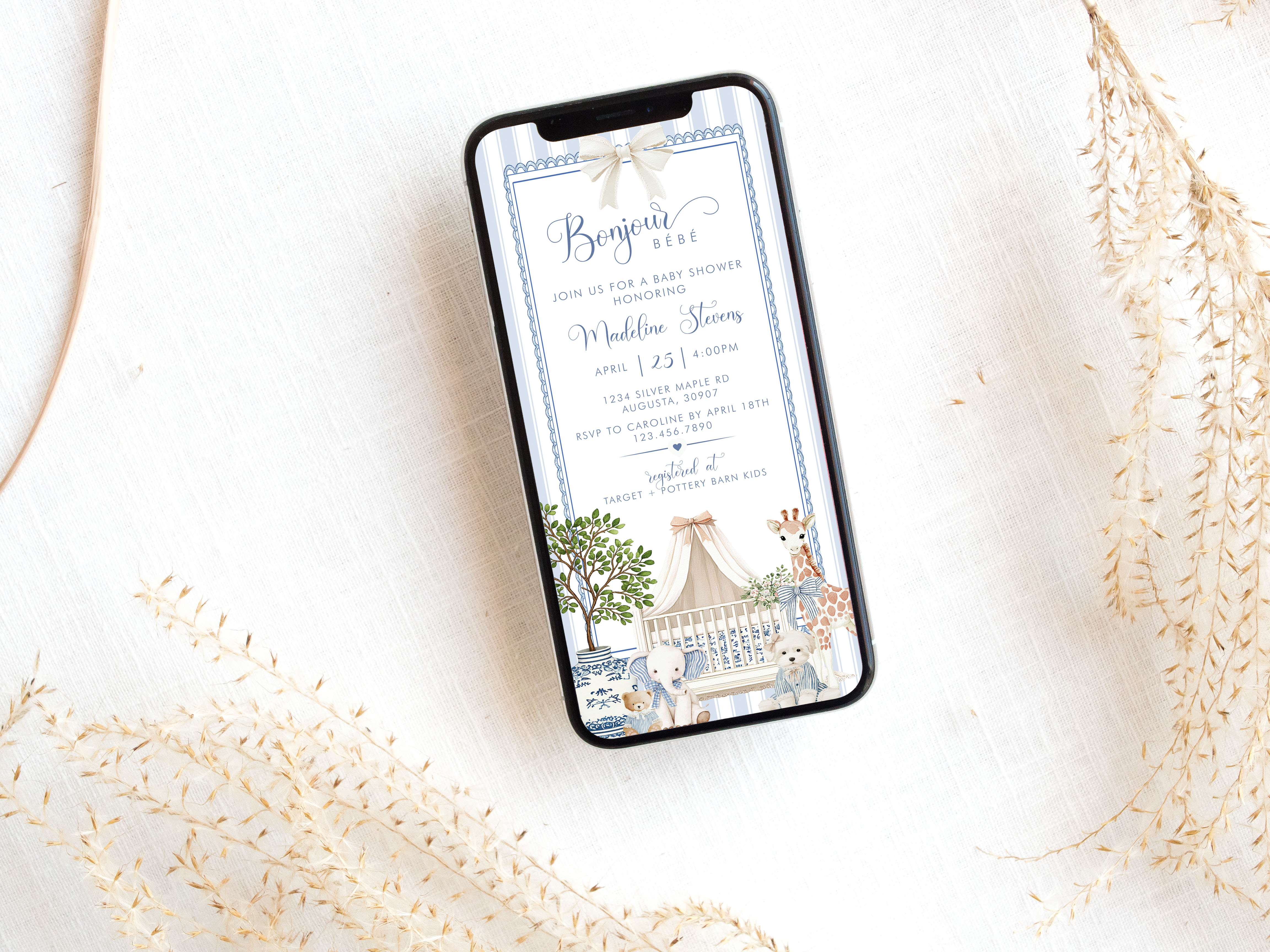 French Nursery Baby Shower Smart Phone Invitation design preview