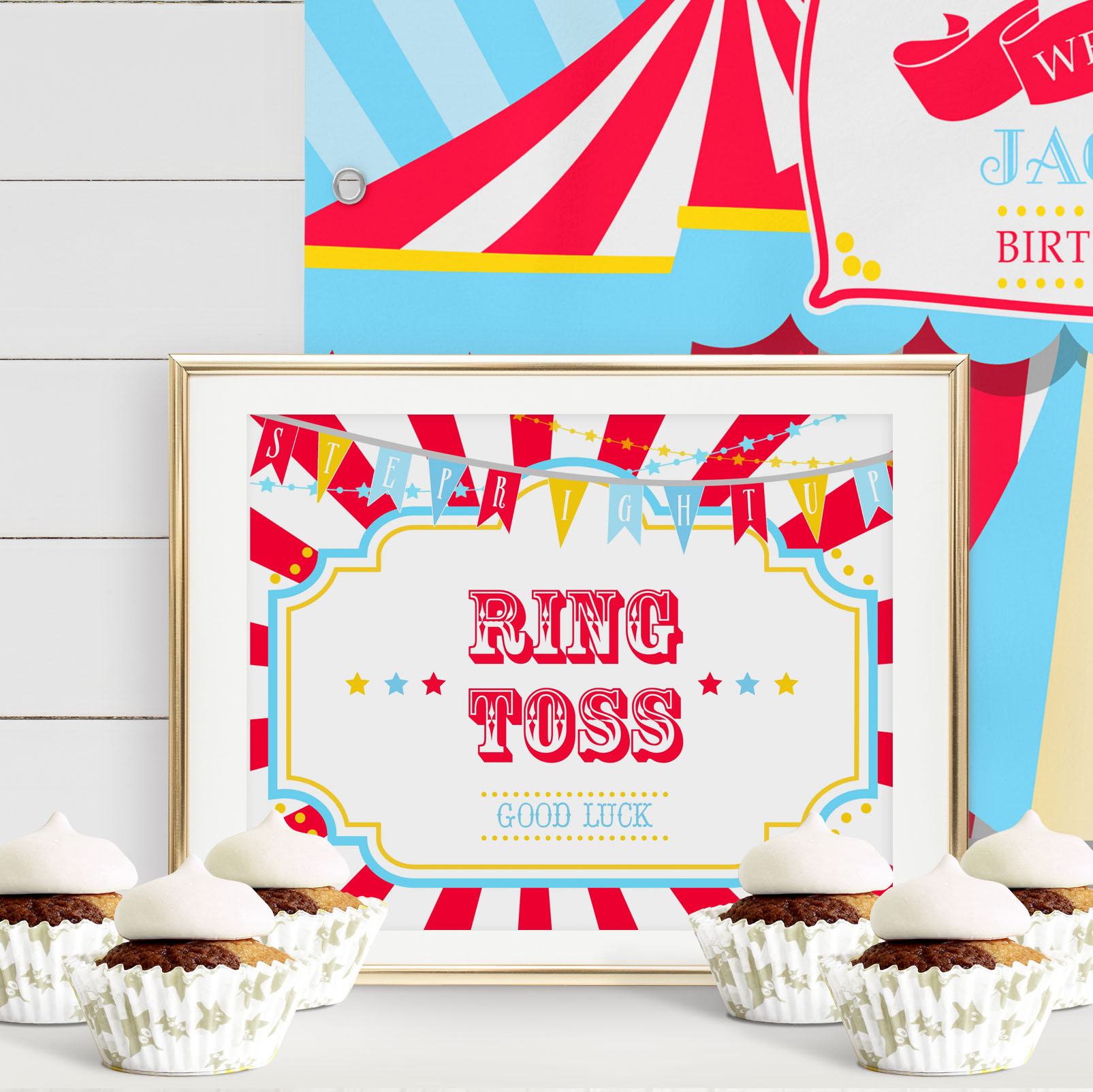 Bright Red Circus Game Sign- Red Sunburst design preview