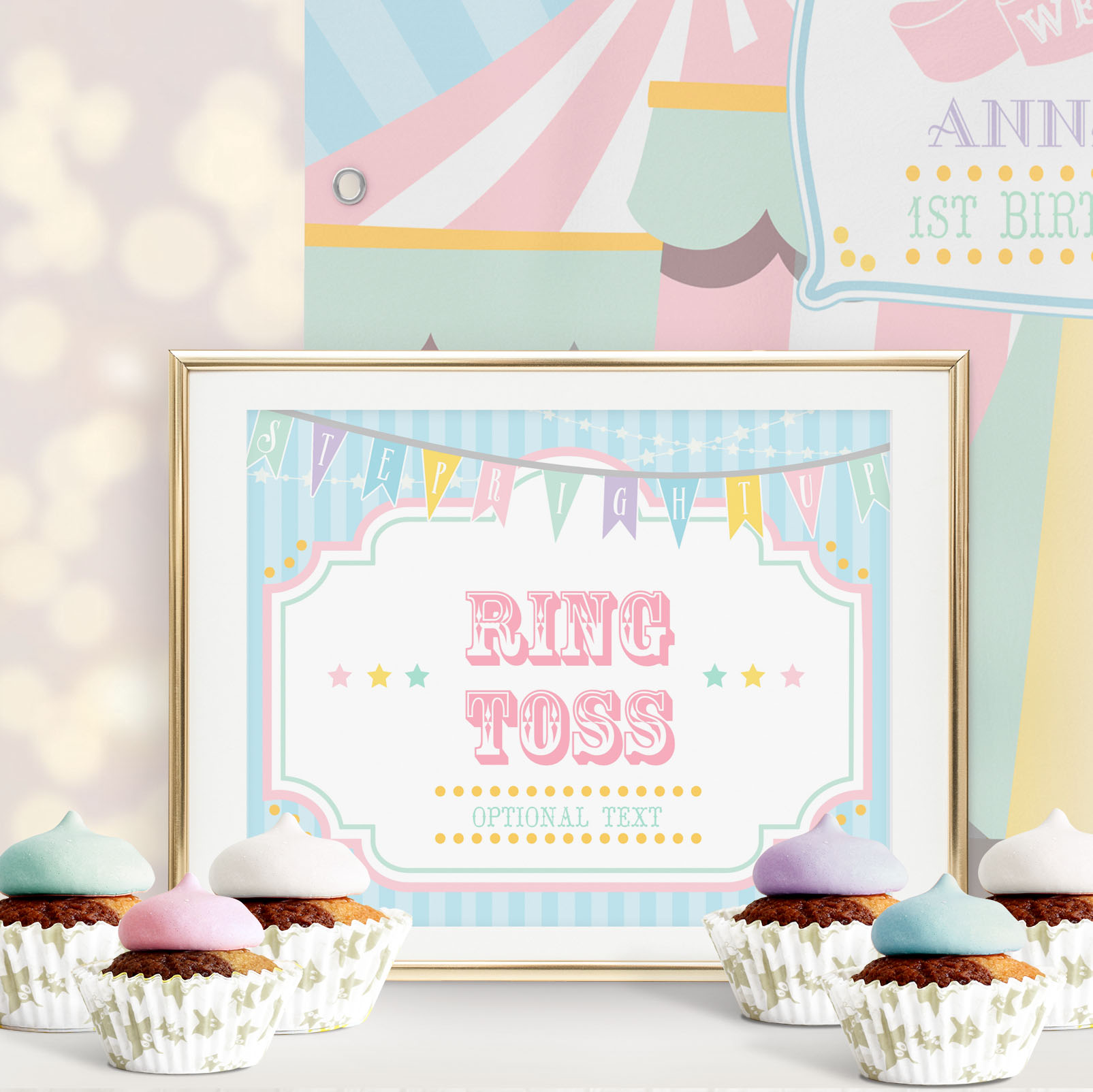 Pastel Circus Game Sign- Blue Stripe design preview