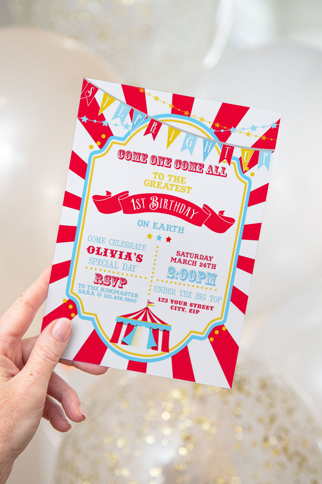 Bright Red Circus Invitation- Red Sunburst design preview