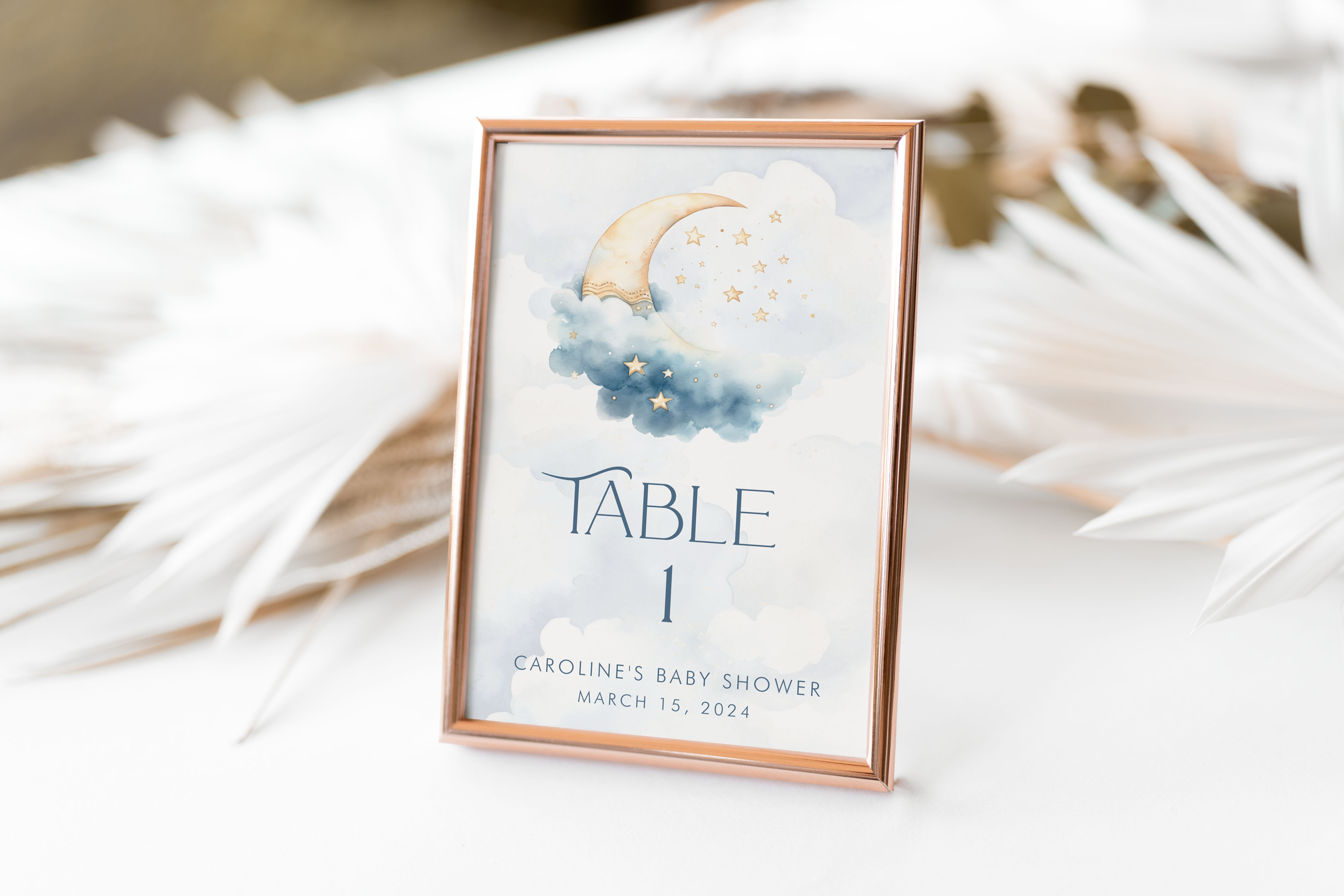 Over the Moon Table Number Cards- Blue design preview