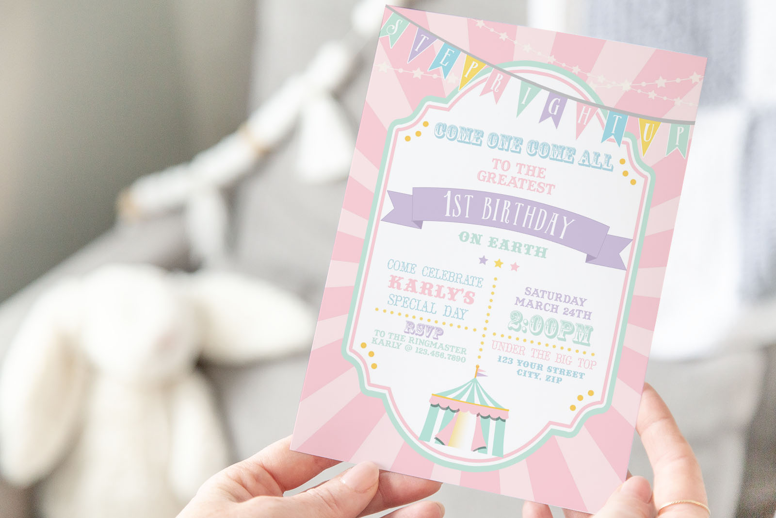 Pastel Circus Invitation- Pink Burst design preview