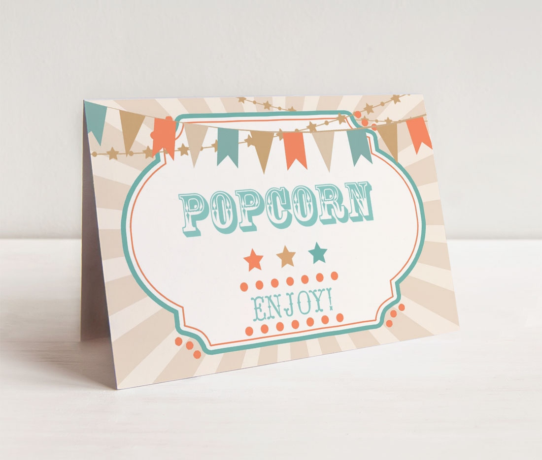 Blue Boho Circus Food Cards- Burst design preview