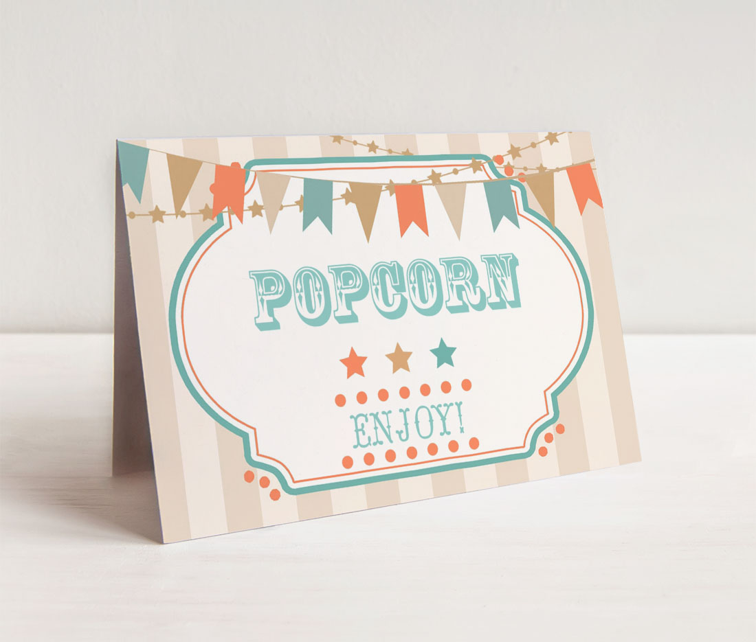 Blue Boho Circus Food Cards- Stripes design preview