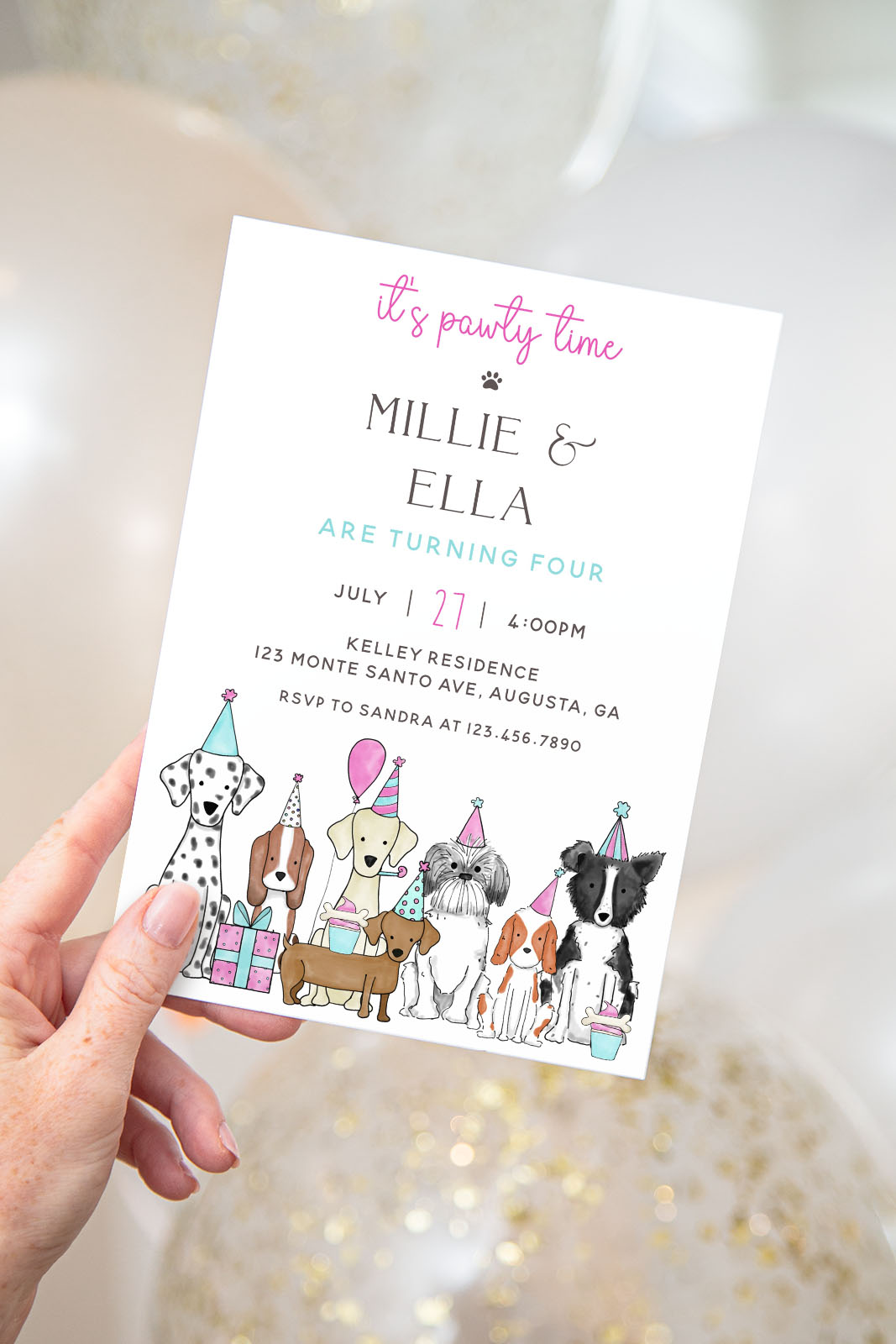Let's Pawty Invitation- Pawty Time- Pink design preview