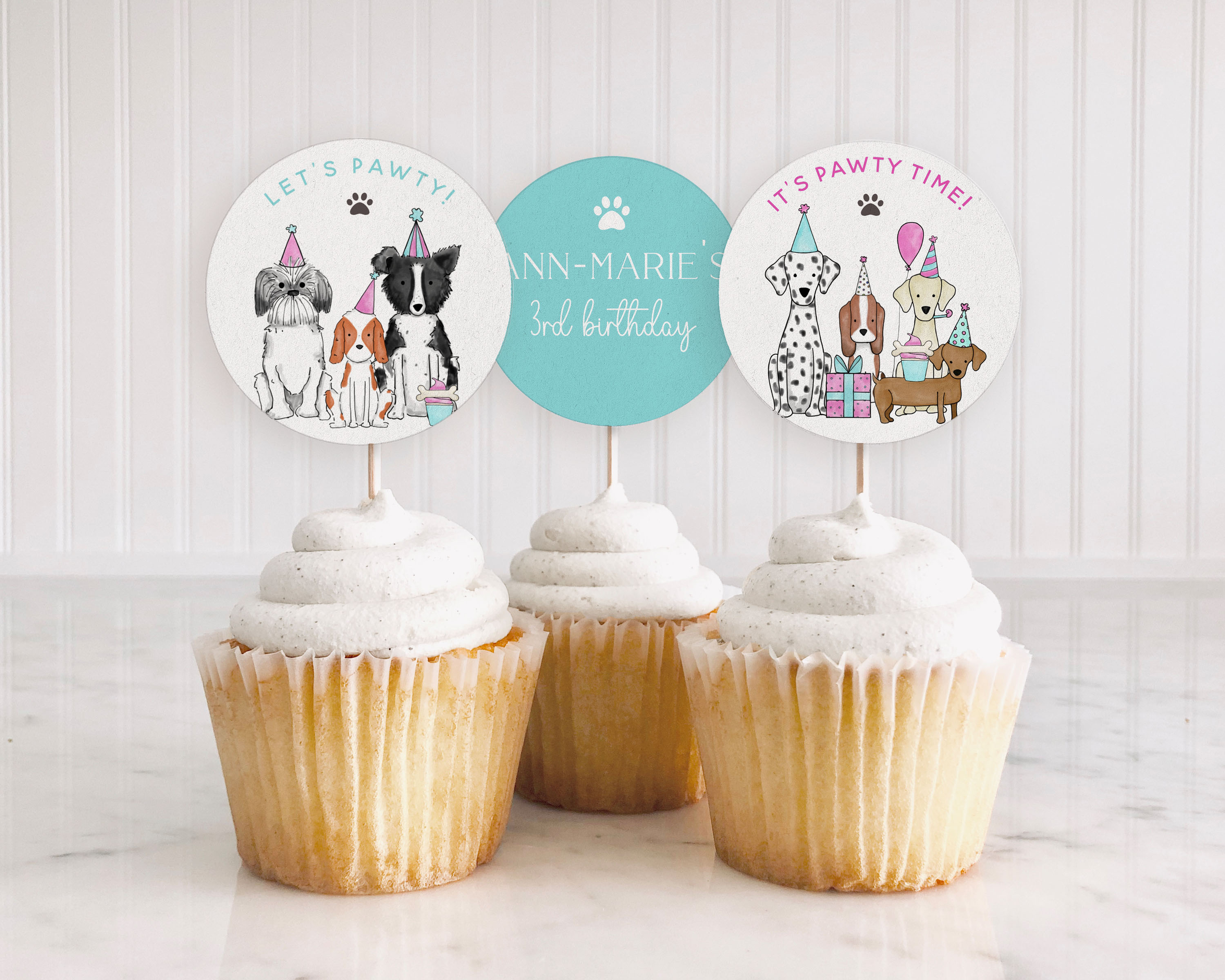 Let's Pawty Cupcake Toppers- Pink design preview