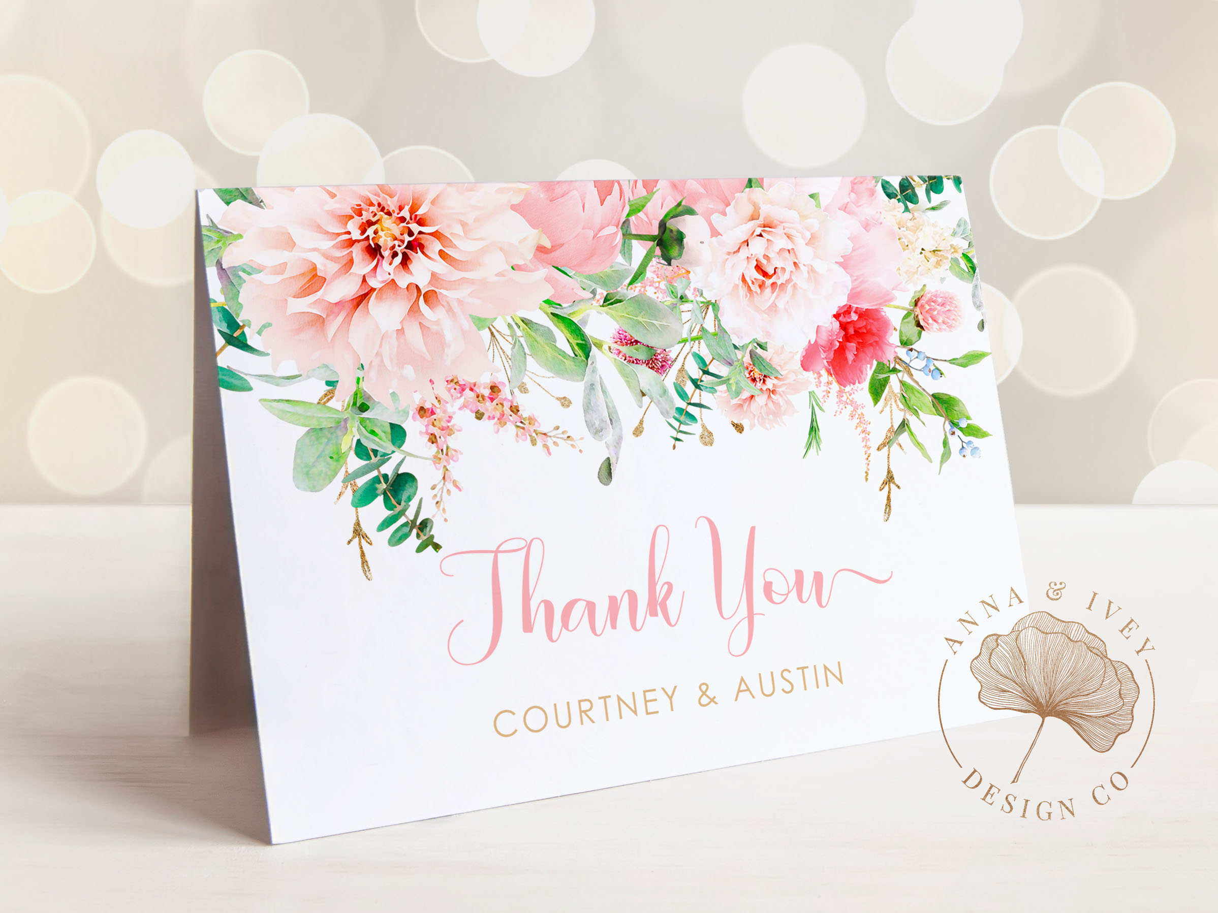 Pink Floral Thank You Cards design preview