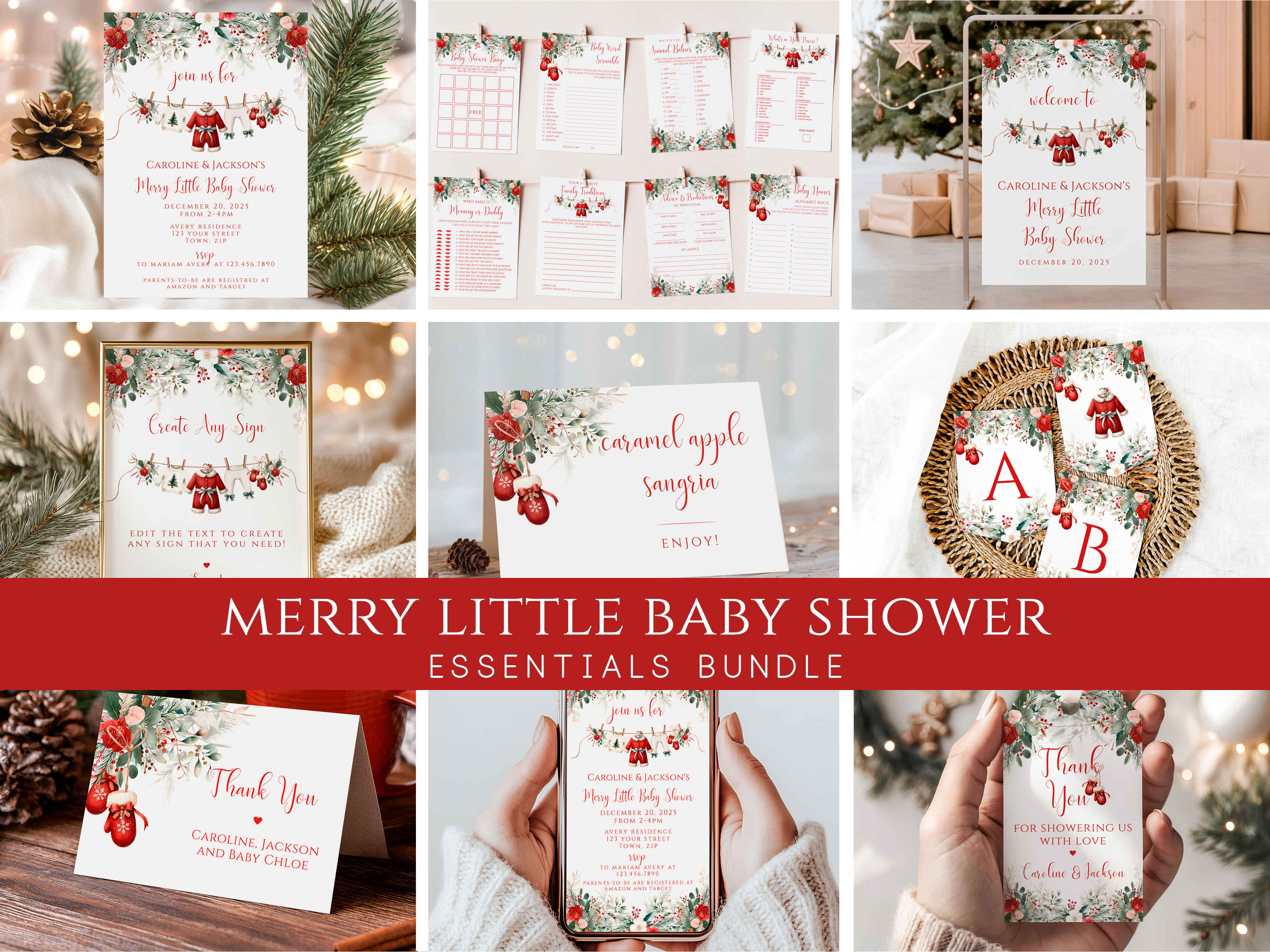 Merry Little Baby Shower Essentials Bundle design preview