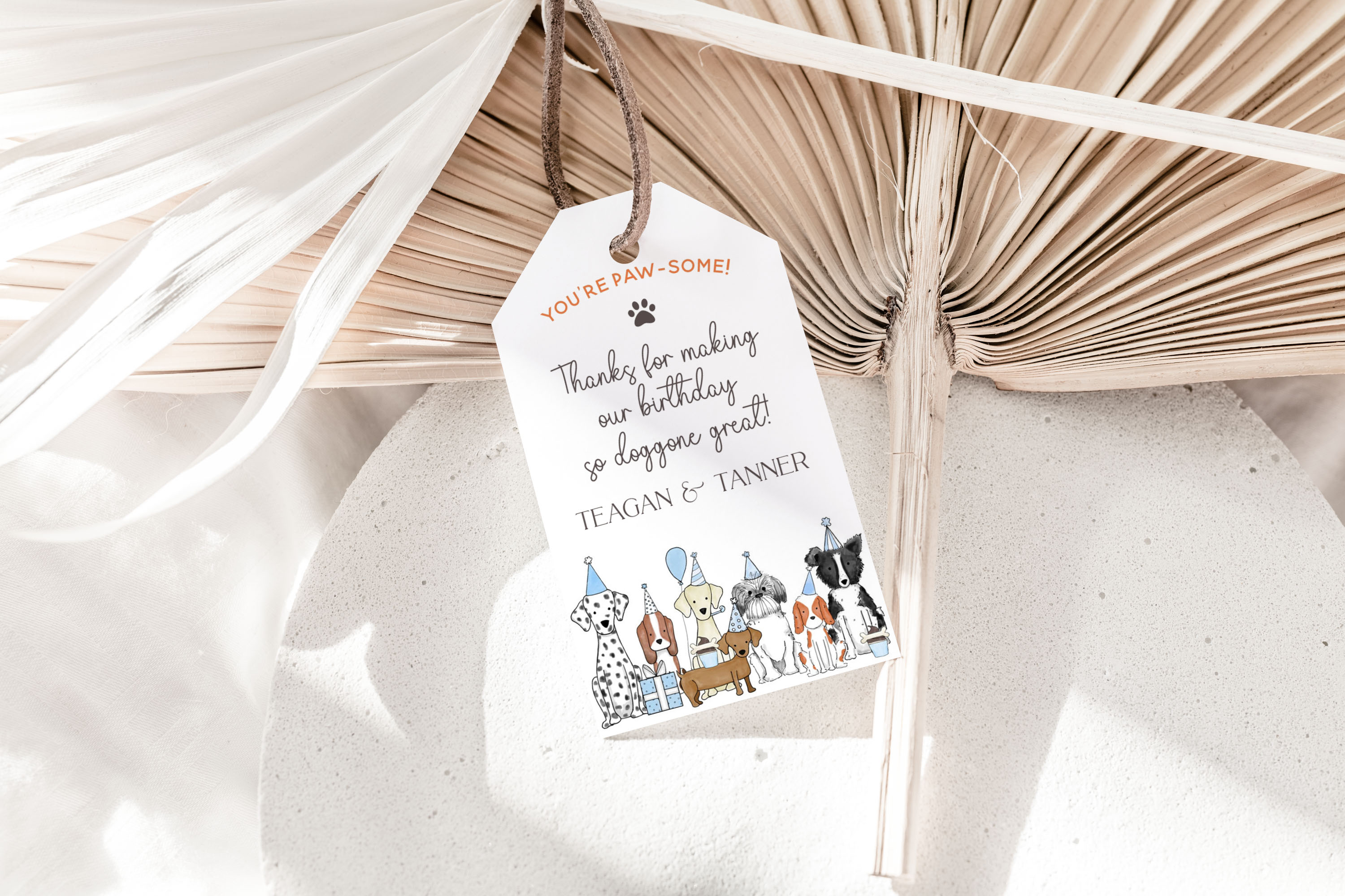 Let's Pawty Rectangle Tags- Blue design preview