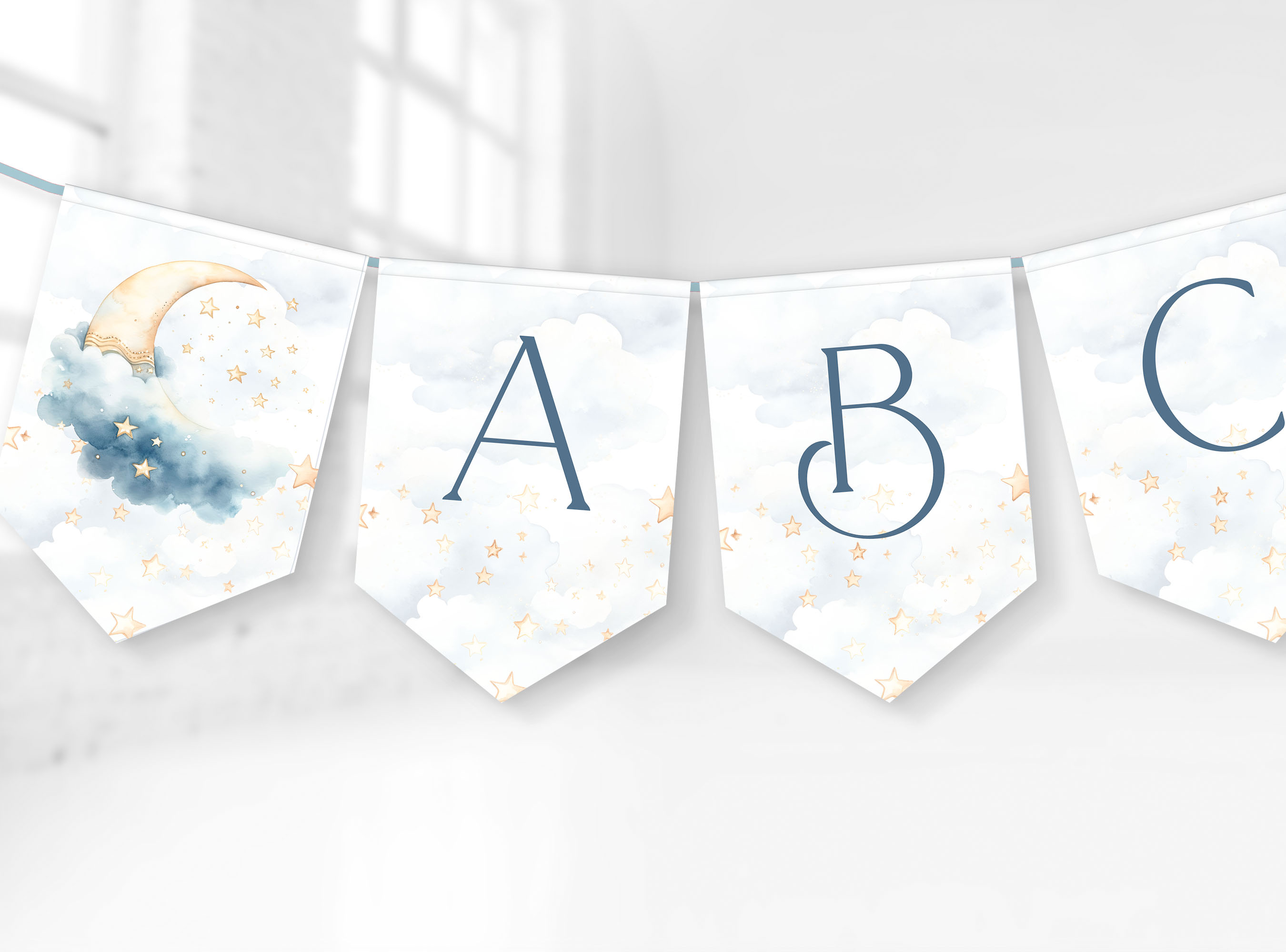 Over the Moon Baby Shower Banner- Blue design preview