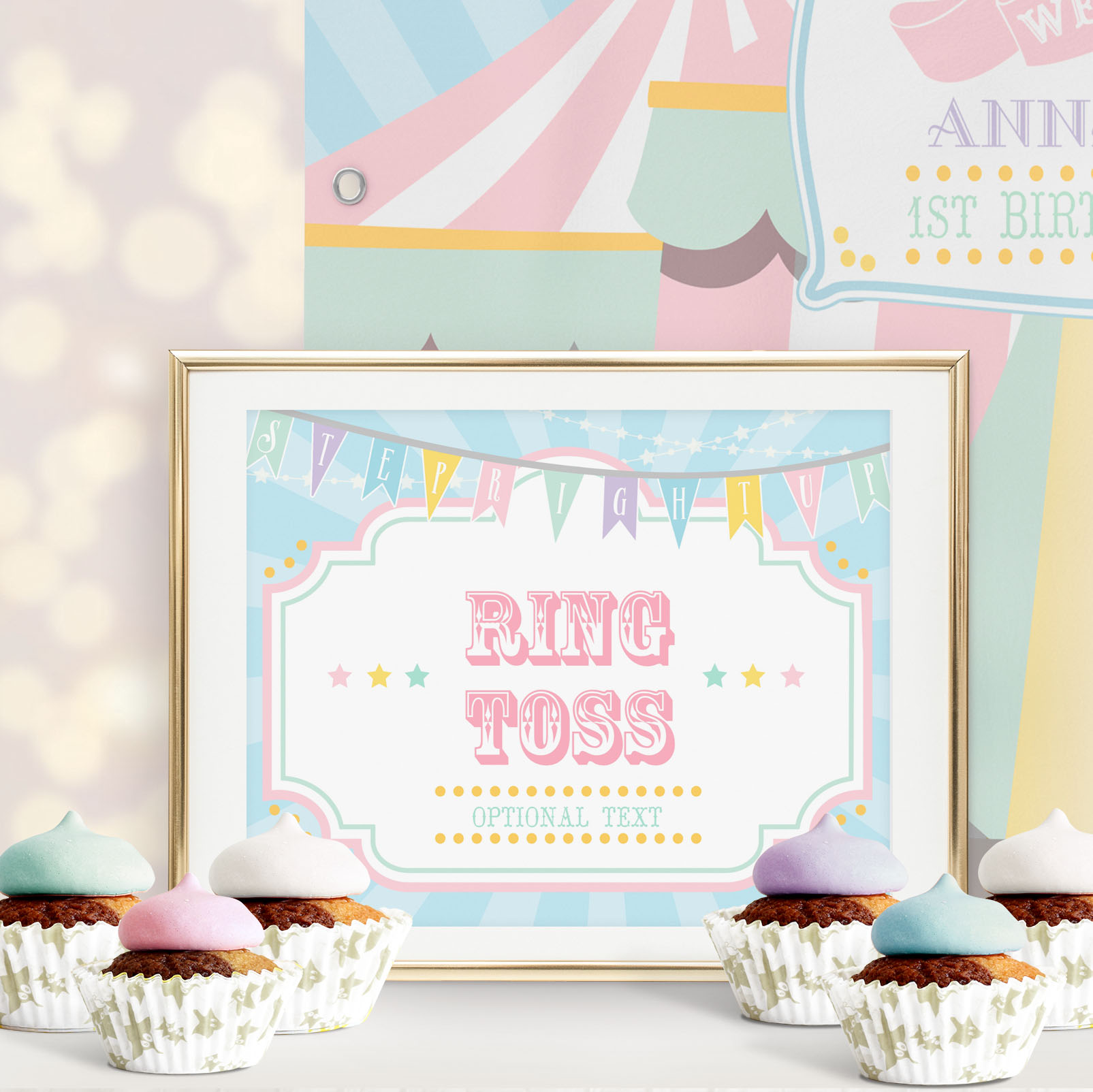 Pastel Circus Game Sign- Blue Burst design preview