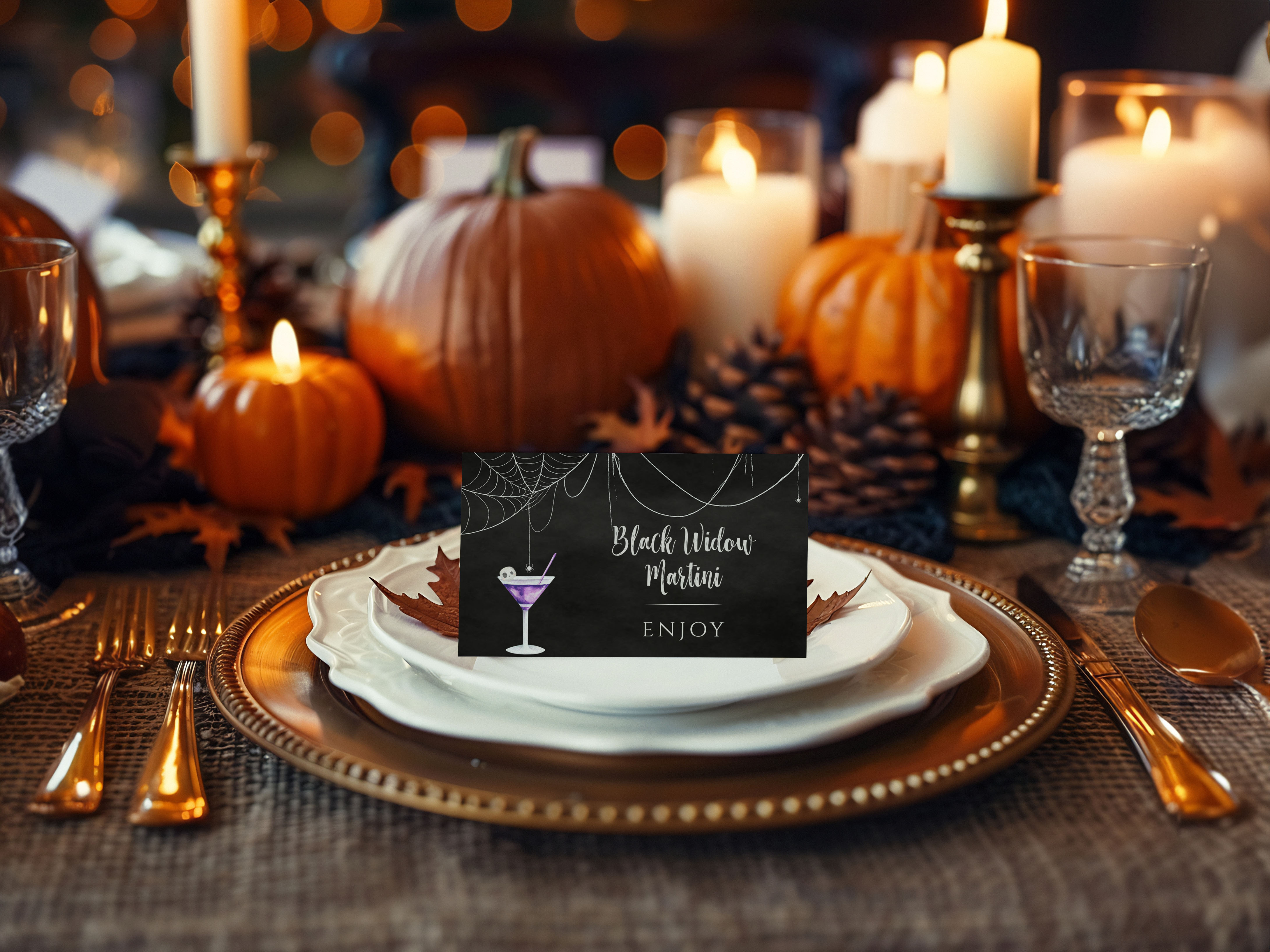 Boos & Booze Halloween Food Cards- Purple Martini design preview