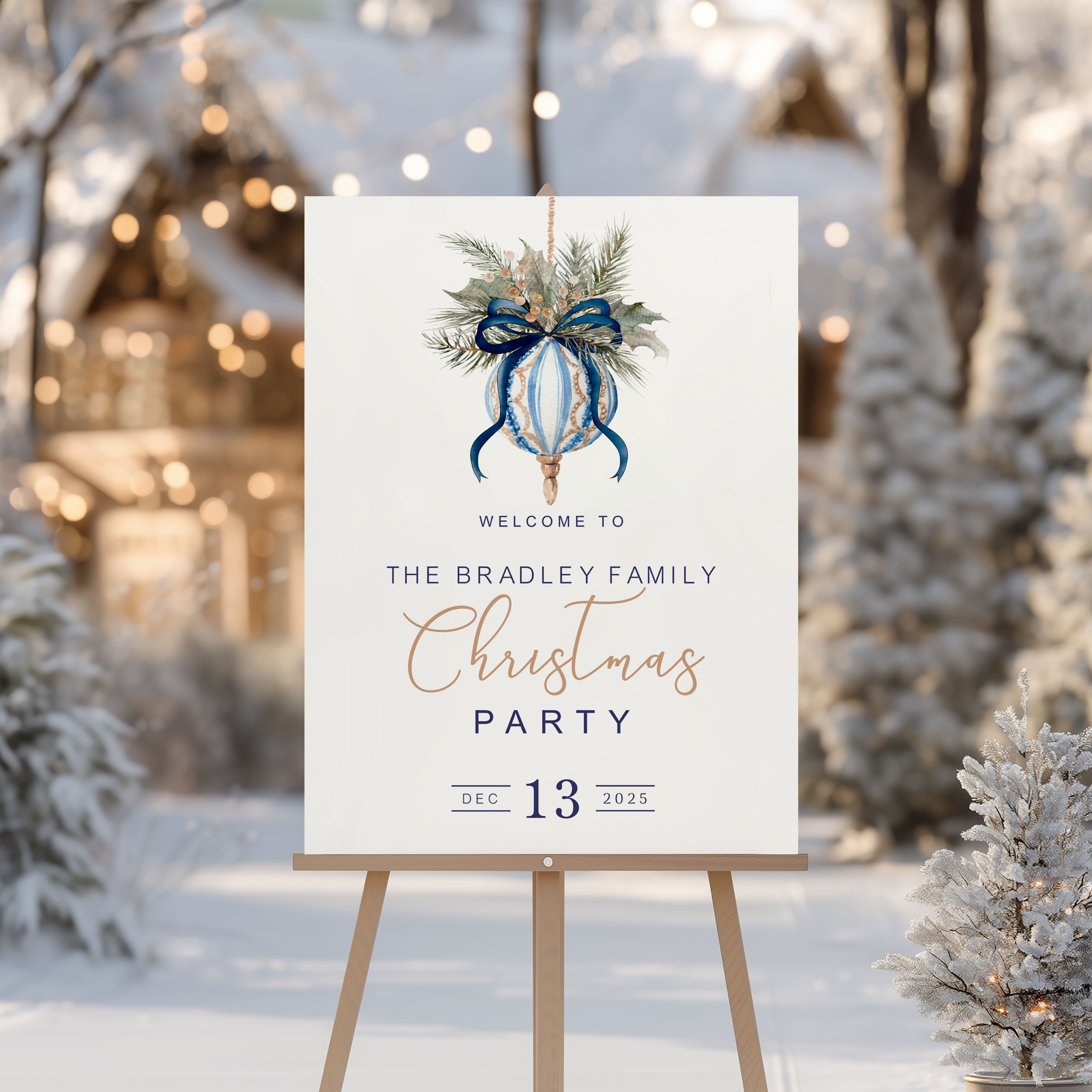 Blue & Gold Ornament Christmas Welcome Signs design preview