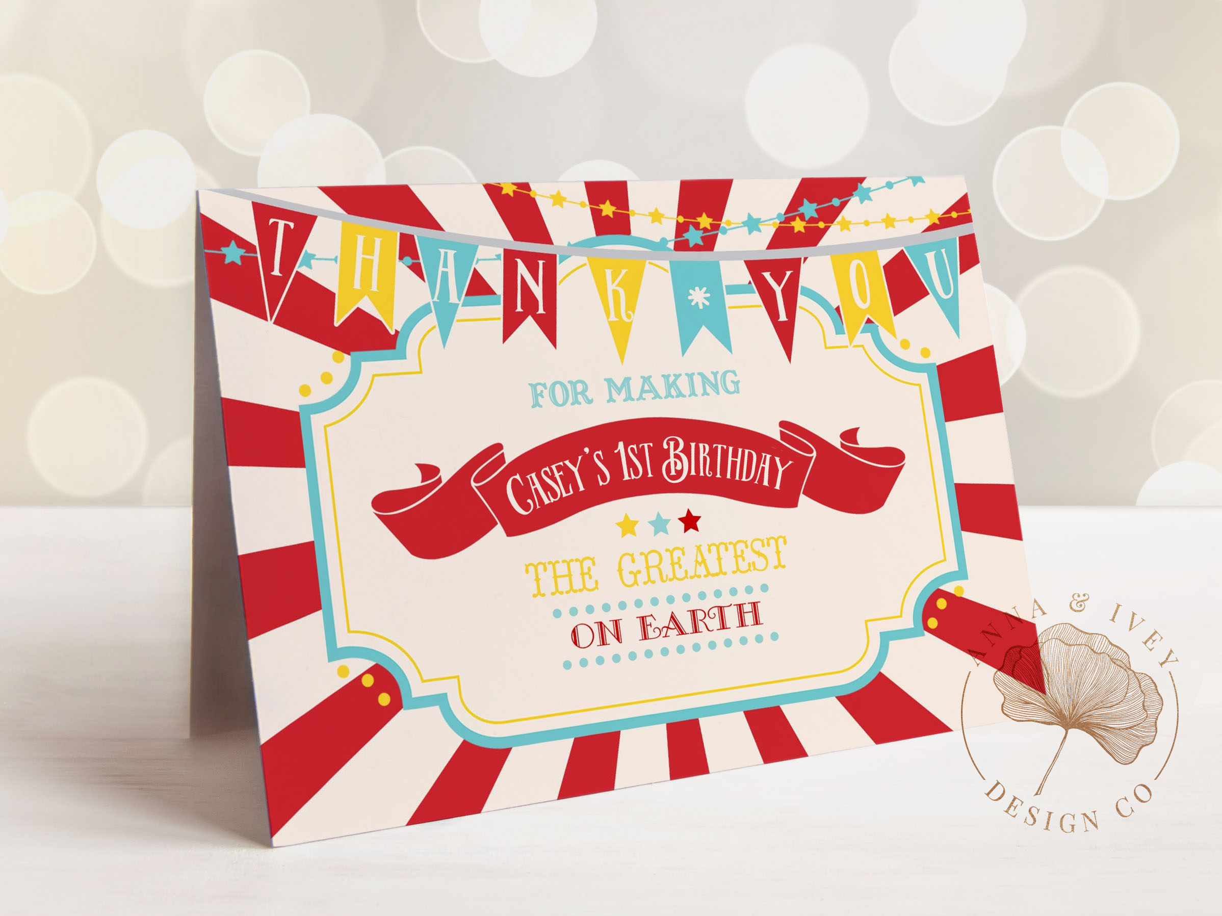 Dark Red Circus Thank You Cards- Red Sunburst design preview