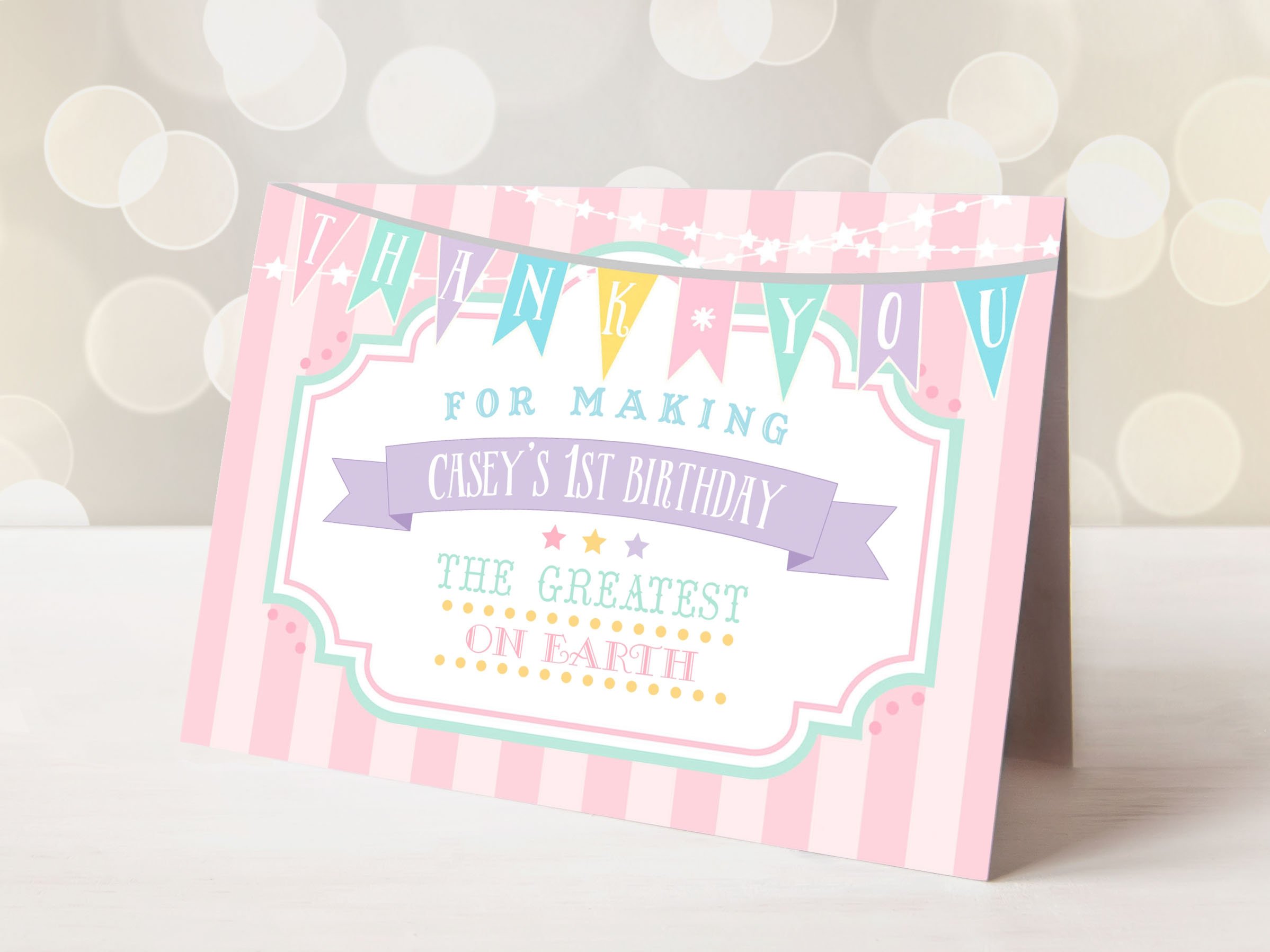 Pastel Circus Thank You Cards- Pink Stripes design preview