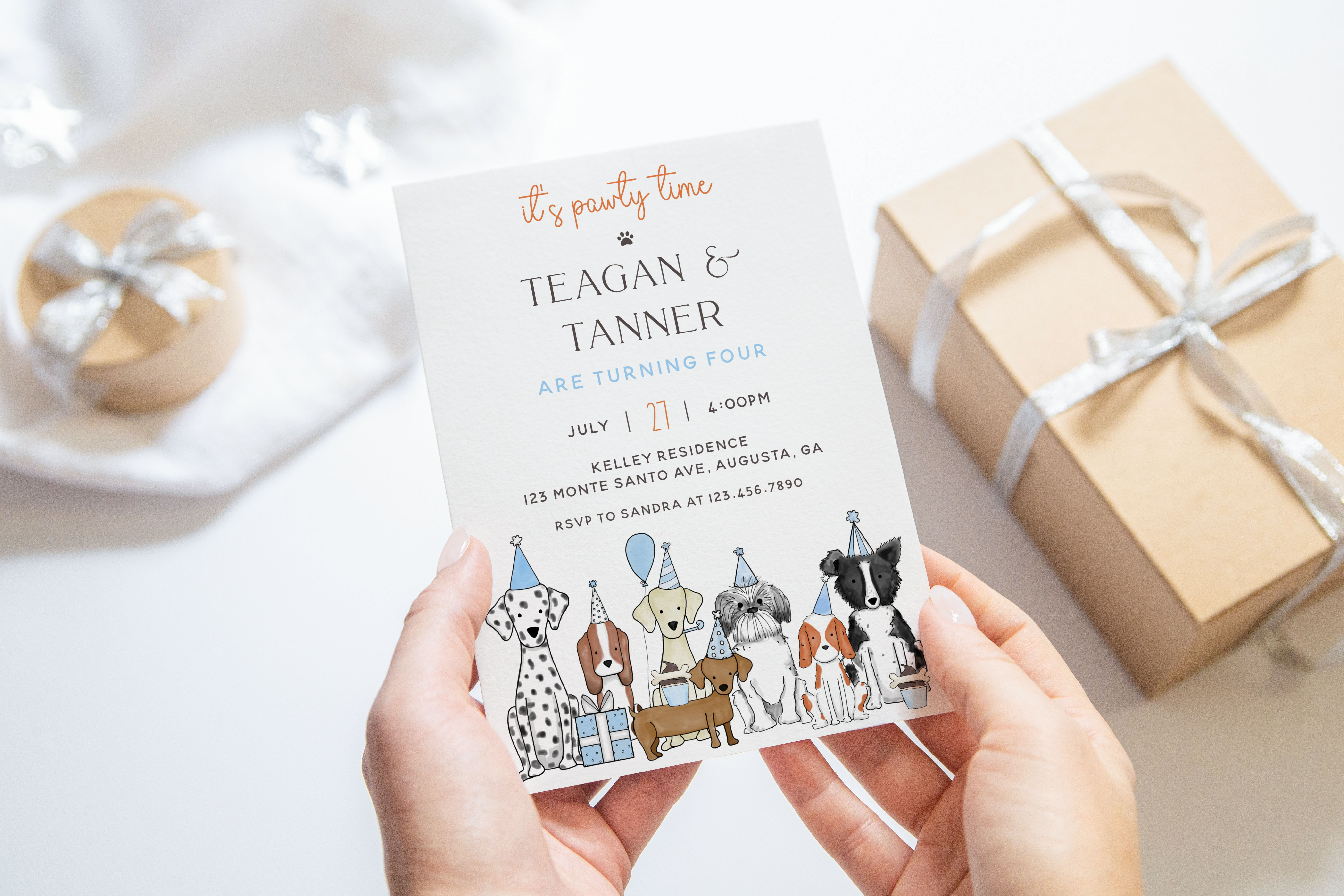 Let's Pawty Invitation- Pawty Time- Blue design preview