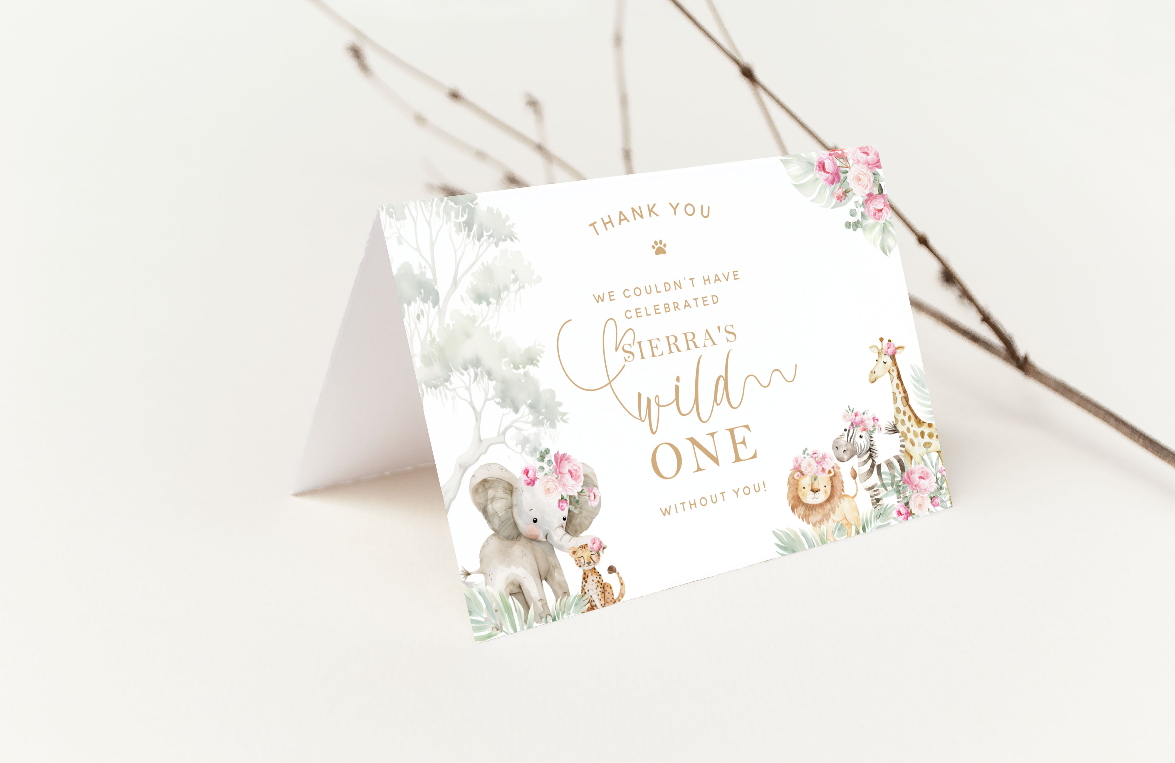Wild One Thank You Card- Pink design preview