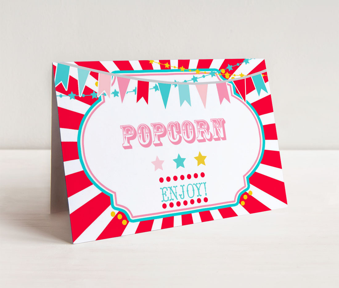 Red & Pink Circus Food Cards- Red Burst design preview