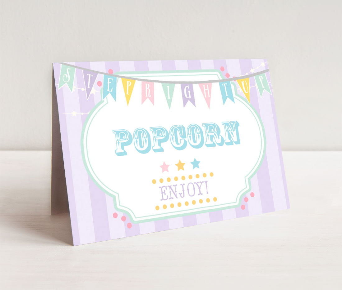 Pastel Circus Food Cards- Purple Stripes design preview