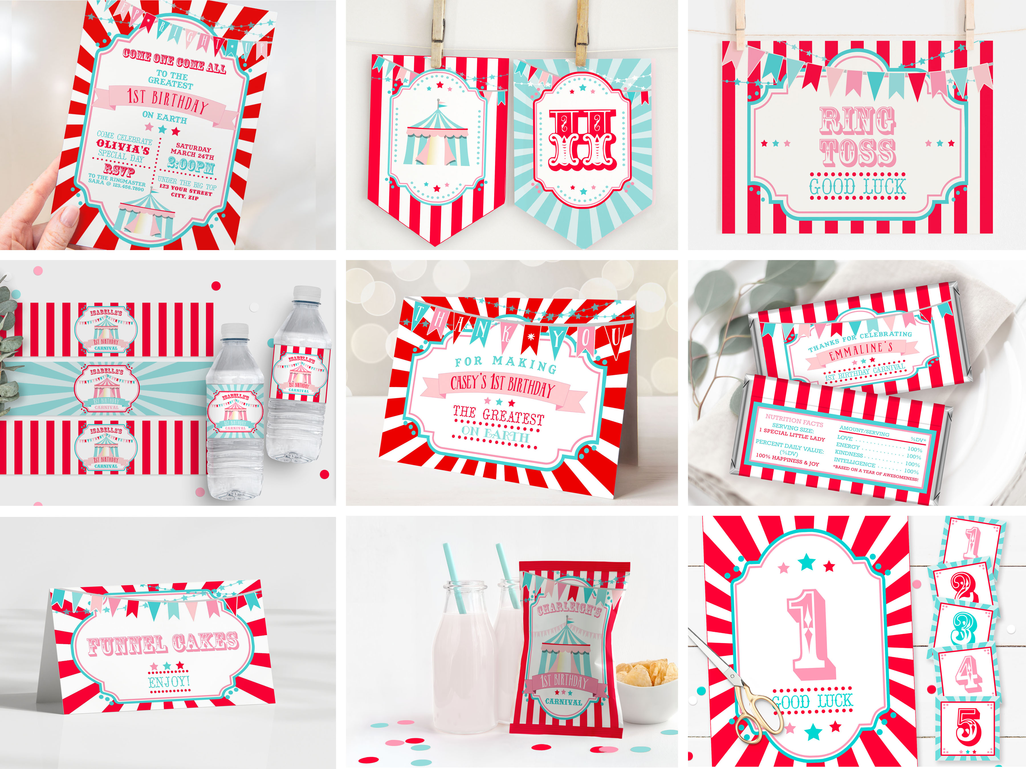 Red & Pink Circus Party Kit 1 design preview