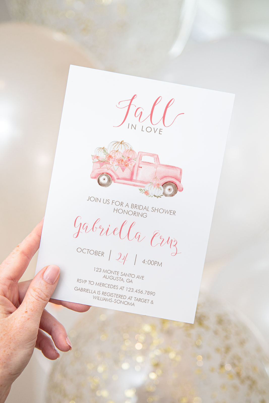 Pink Pumpkin Truck Invitation- Bridal Shower design preview