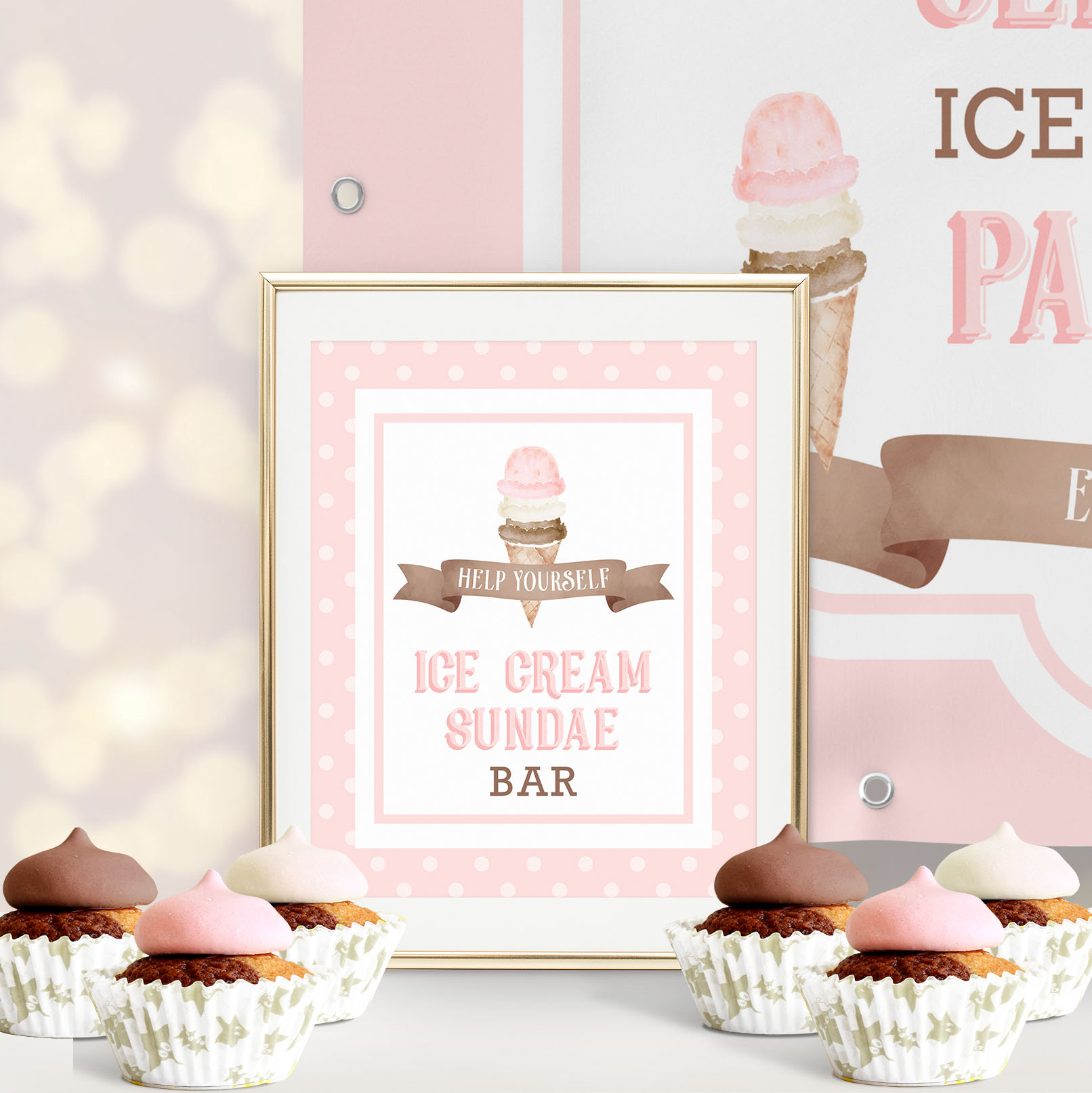 Ice Cream Sundae Sign- Dots design preview