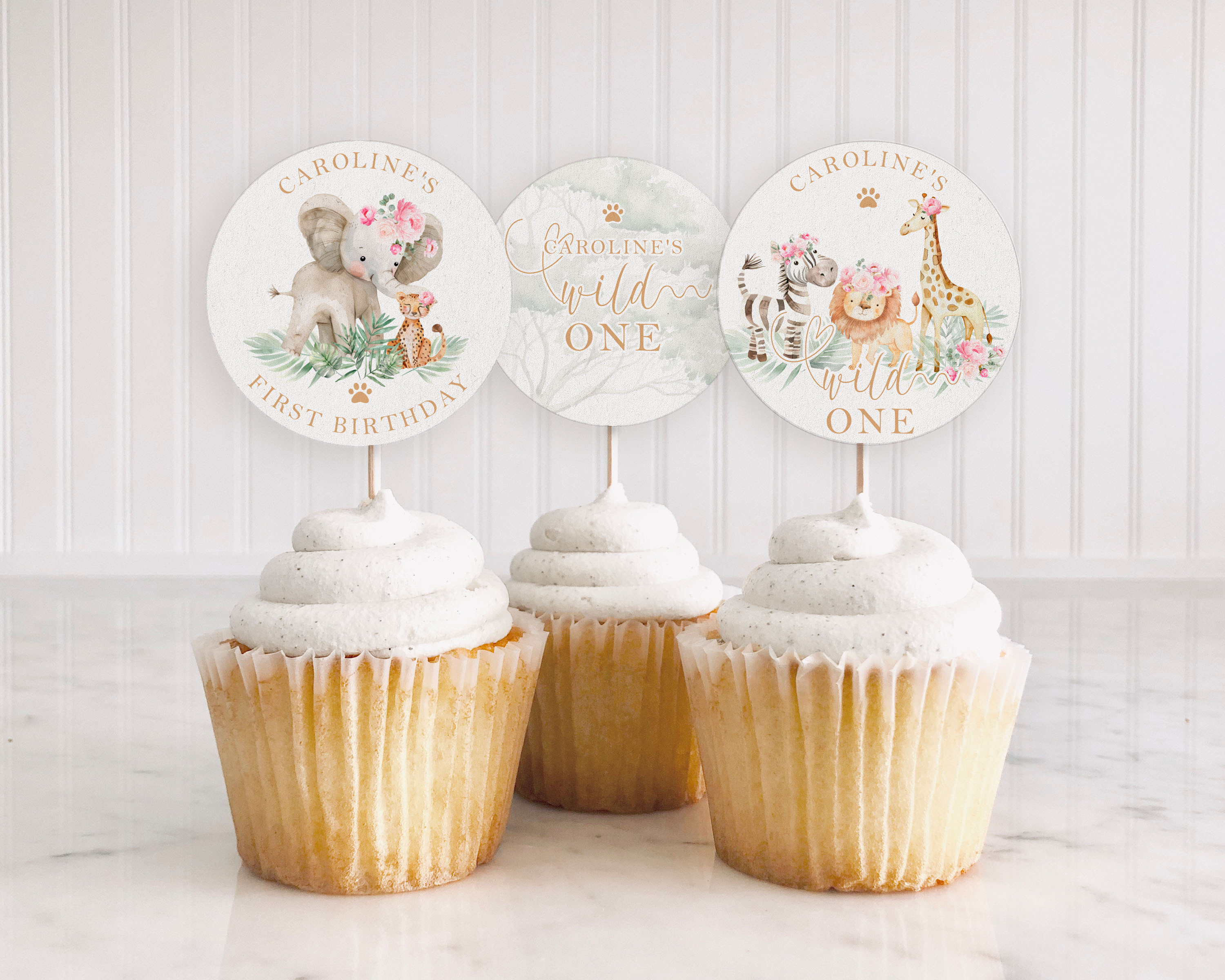 Wild One Cupcake Toppers- Pink design preview