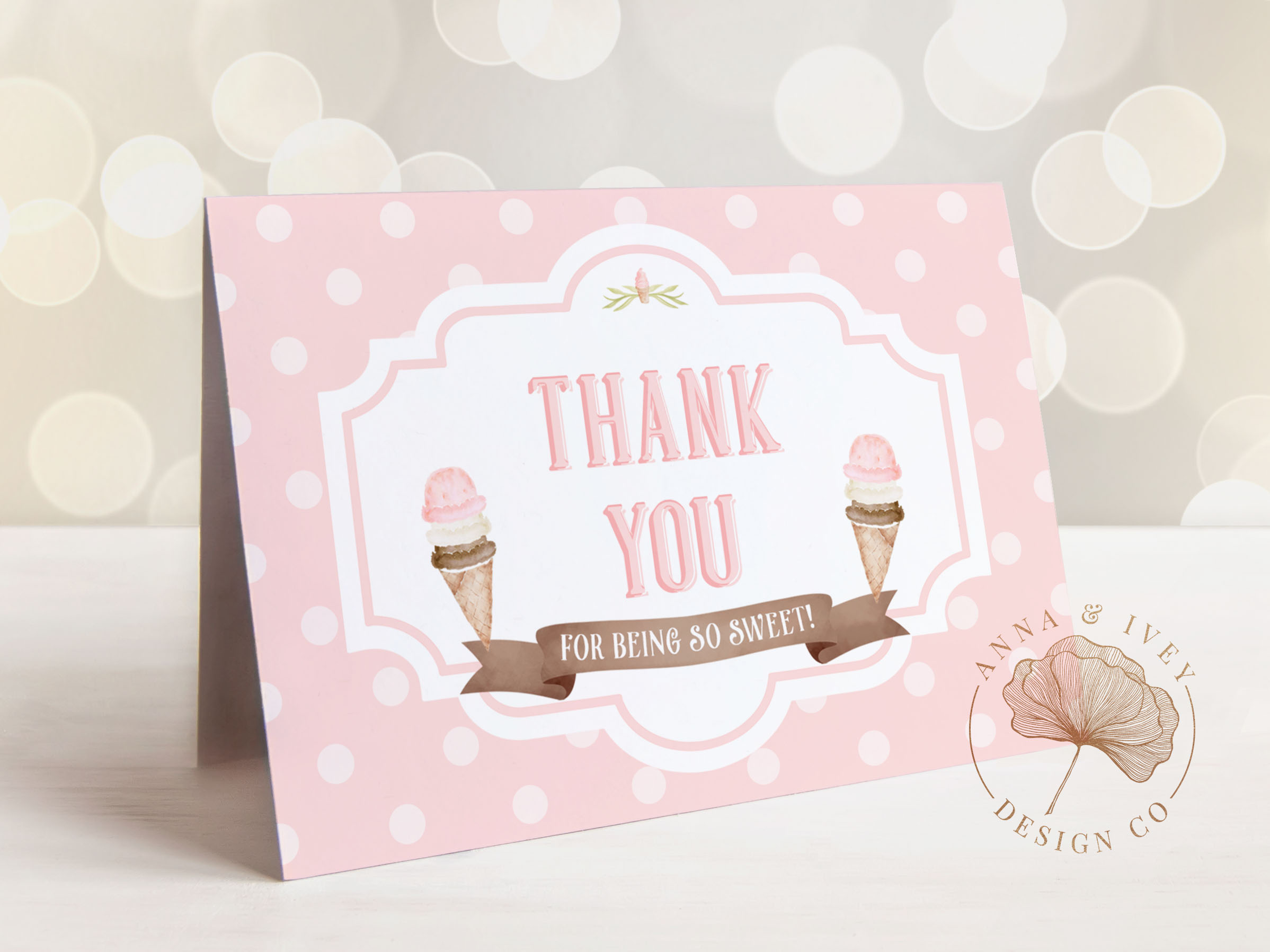 Ice Cream Thank You Cards- Dots design preview