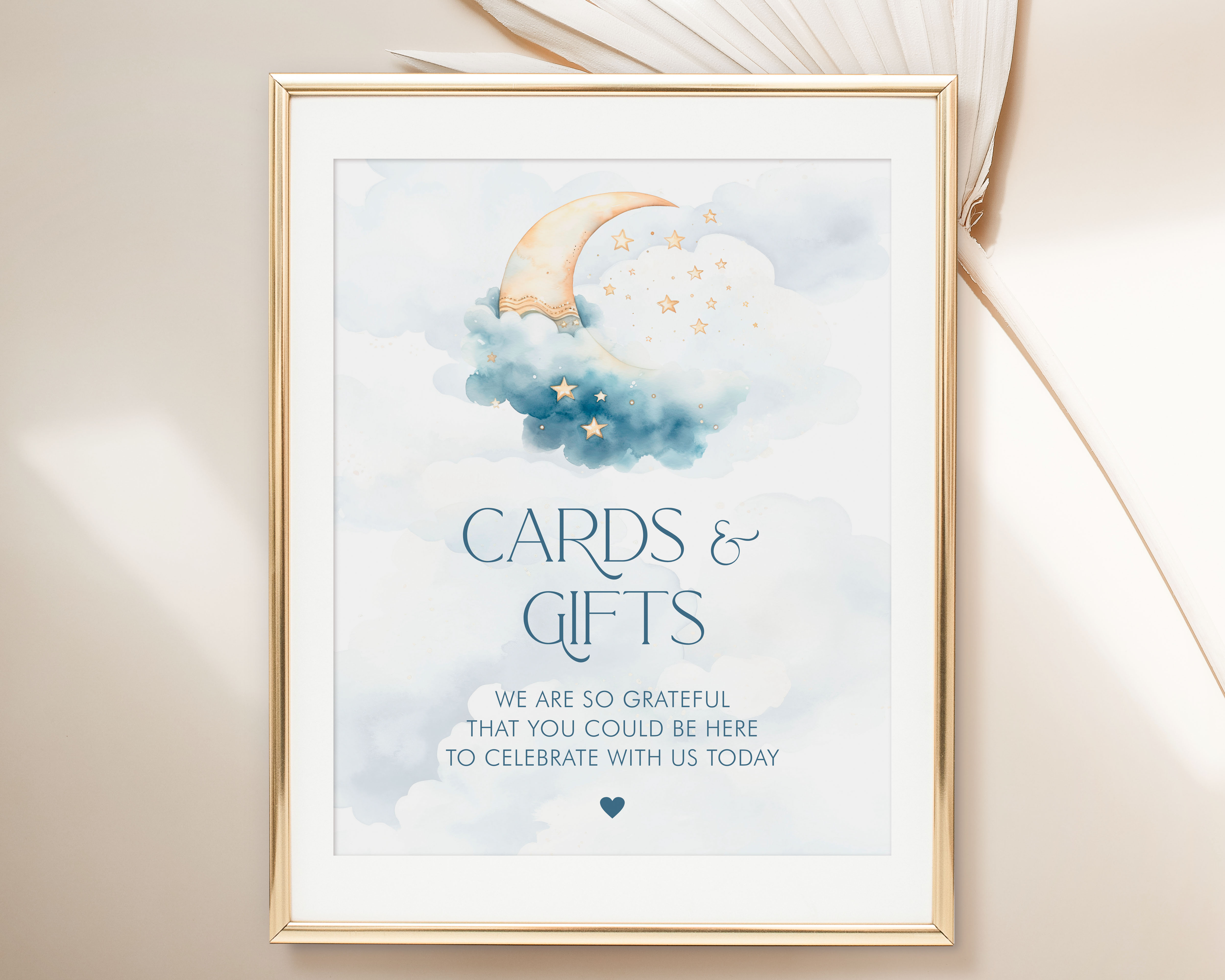 Over the Moon Baby Shower Cards & Gifts Signs- Blue design preview